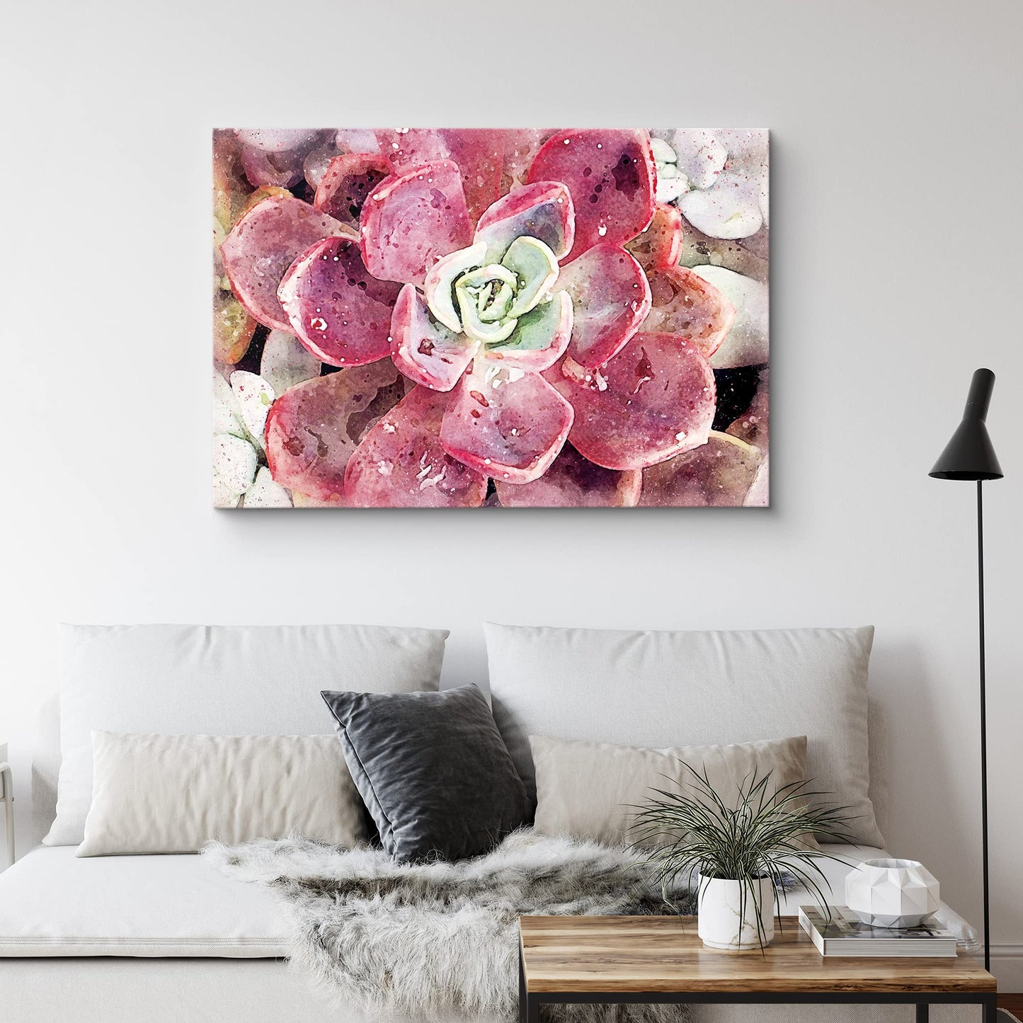 NWT Canvas Print Wall Art Red Petals Echeveria Melaco Botanical Succulent Nature Plants Photography Modern Art Southwest Closeup Colorful Multicolor for Living Room, Bedroom, Office - 32"x48"