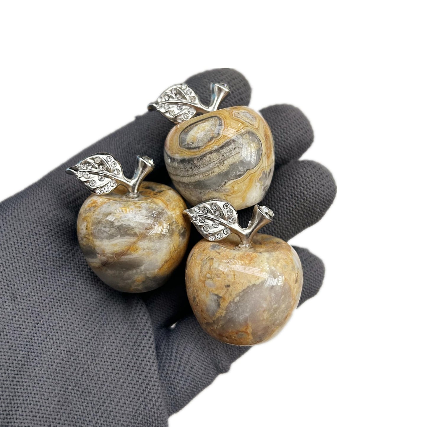 Sunshcat Natural Yellow Crazy Lace Agate 1.18 Inchs Apple Crystal and Healing Stone Statues,Room Decoration Christmas Decorations Thanksgiving Gifts Office Gifts Collectibles