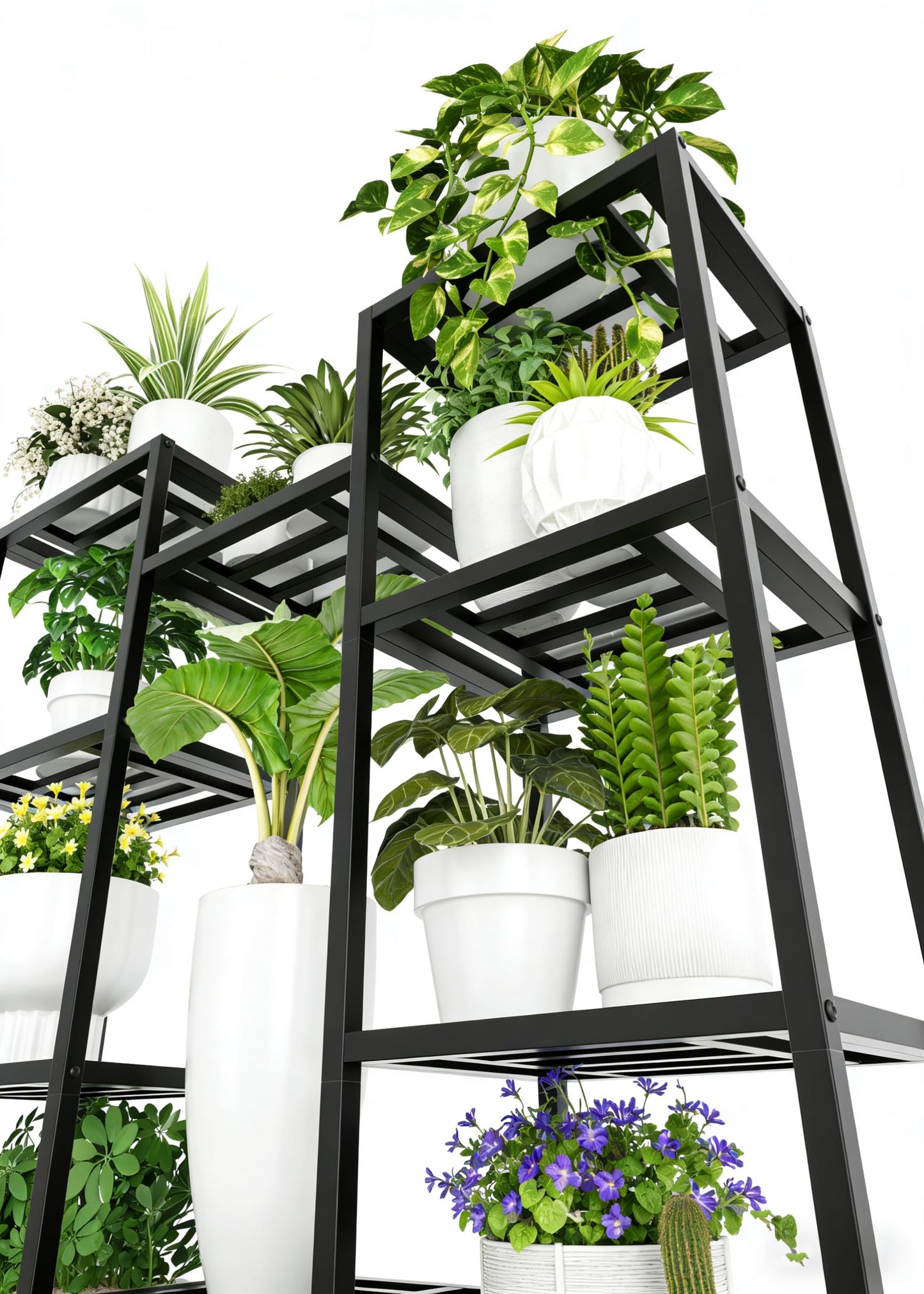 Hongsane Plant Stand Indoor Outdoor,10 Tier Tall Metal Plant Stands Holder,Heavy Duty Wrought Iron Plant Shelves for Multi Large Pots,Black Tiered Flower Display Riser for Living Room,Patio,Balcony