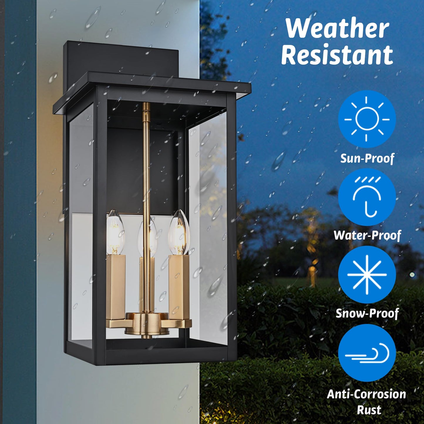 MELUCEE 3-Light Black Outdoor Wall Light Fixture, 16.5" Large Exterior Porch Light Wall Mount Farmhouse Outside Lantern Lights with Clear Glass for House, Patio, Front Door, Porch, Garage