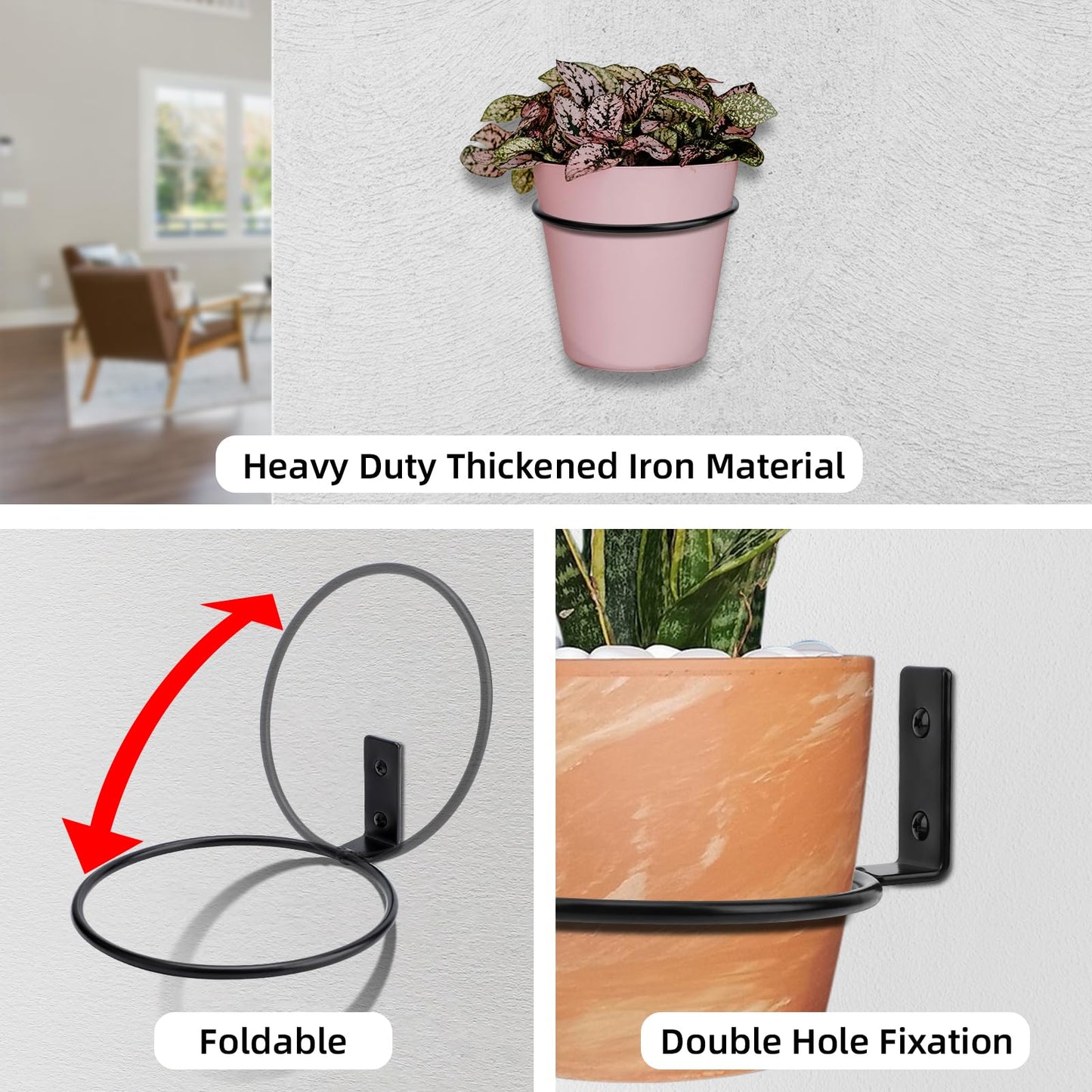 GREANER 6 Inch Wall Plant Holder, 4/5/6/7/8/9 Inch Reinforced Clear Nursery Pots, 2 Packs Heavy Duty Flower Pot Holder Ring and 13 Packs Durable Seed Starting Pot for Balcony, Home, Garden, Yard