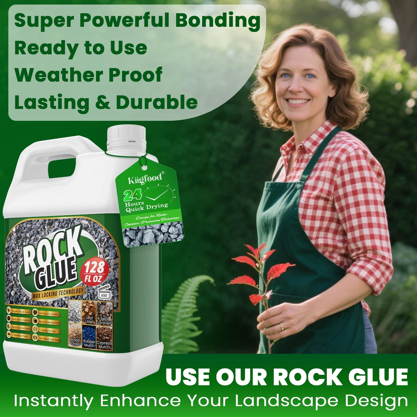 Rock Glue - 1 Gallon Fast-Dry Mulch Glue for Landscaping, Ready-to-Use, Weather-Resistant, Gravel Binder for Stones, Pea Gravel, Pebbles, Outdoor Rock Stabilizer for Driveways, Garden, Yards, Patios