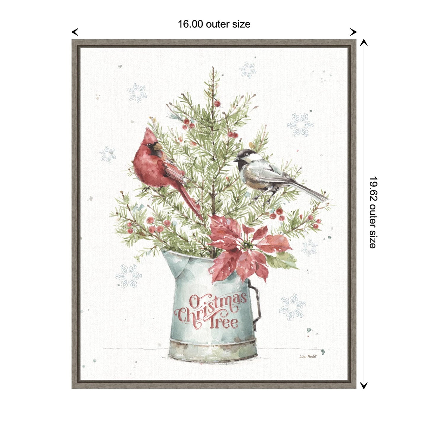Amanti Art Framed Canvas Wall Art 20x16 A Christmas Weekend II with Chickadee by Lisa Audit, Framed Wall Art Canvas, Holidays Artwork, Rustic Farmhouse Decor, Small Painting for Living Room, Bedroom