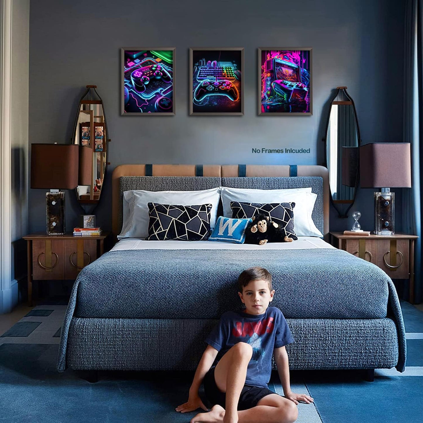 Ucninvd Game Posters Wall Art Set of 9, Neon Gaming Wall Decor Game Room Decor Paintings, Video Gamer Accessories Canvas Picture Prints for Boys Gamer Teen Room Bedroom Decor 8x10In Unframed