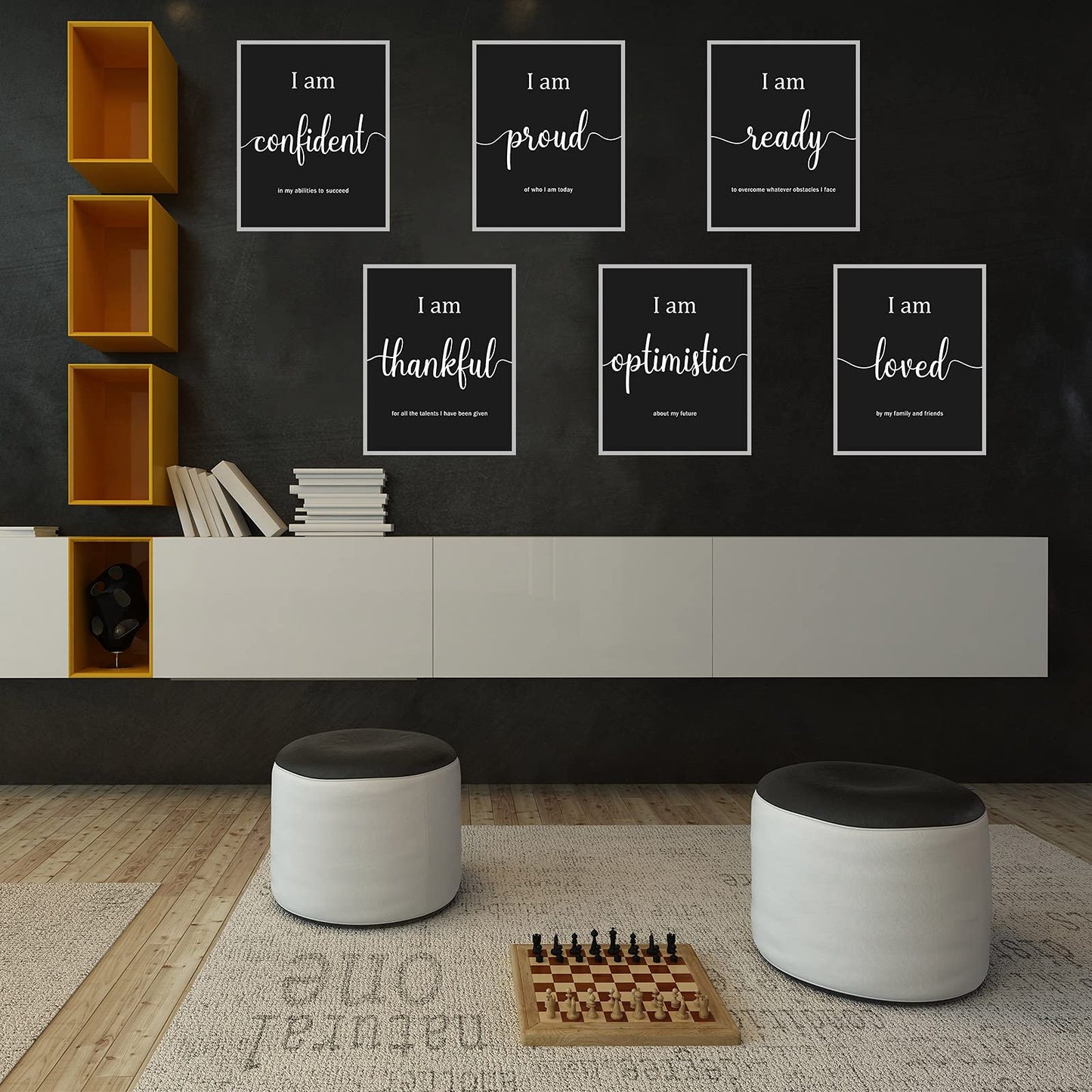 Outus 9 Pieces Inspirational Motivational Wall Art Office Bedroom Wall Art,Daily Positive Affirmations for Men Women Kids Inspirational Positive Quotes Sayings Decor(Black)