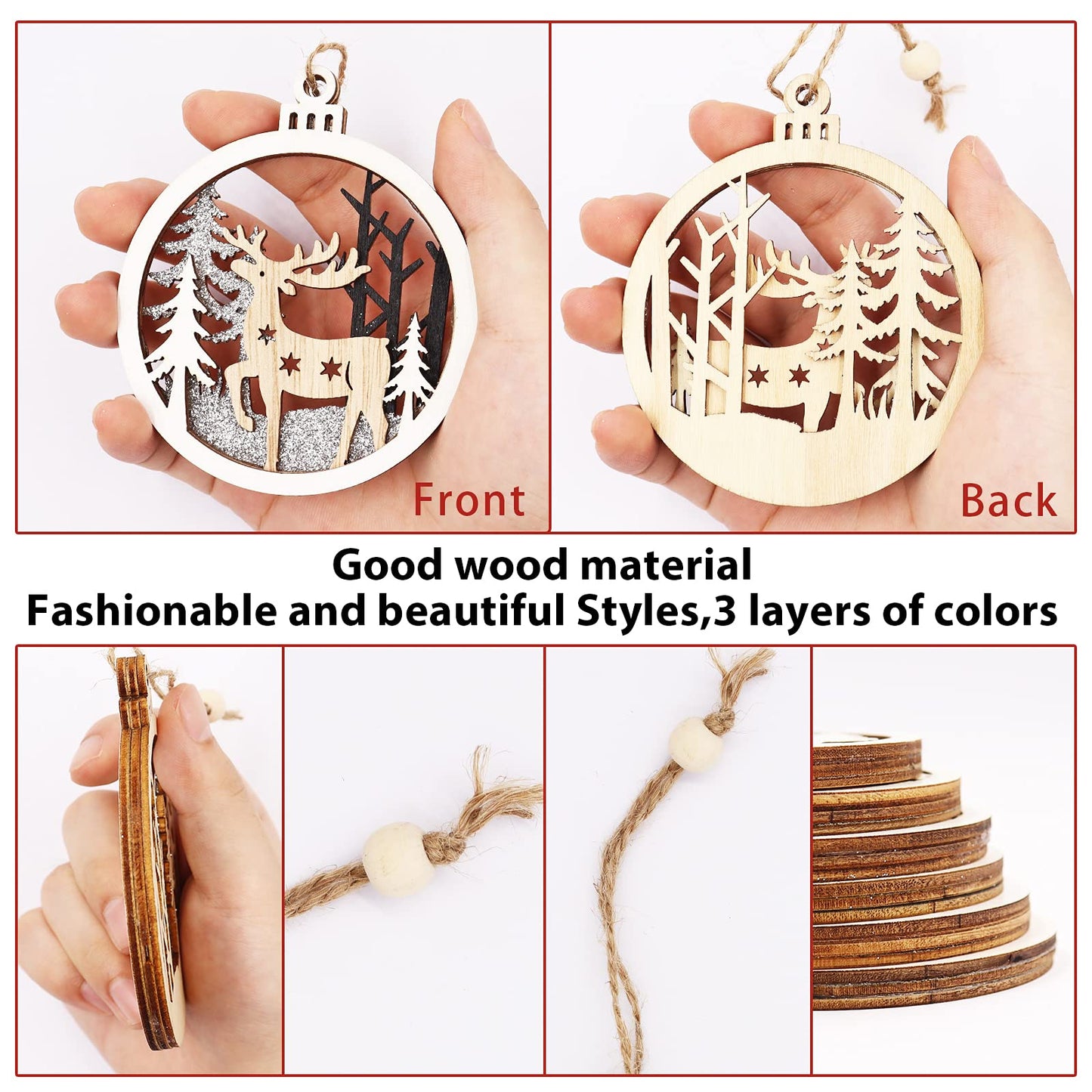 Winter Wonderland Ornaments for Christmas Tree - 6 Pack Christmas Wooden Ornaments for Winter Xmas Holiday Tree Decorations