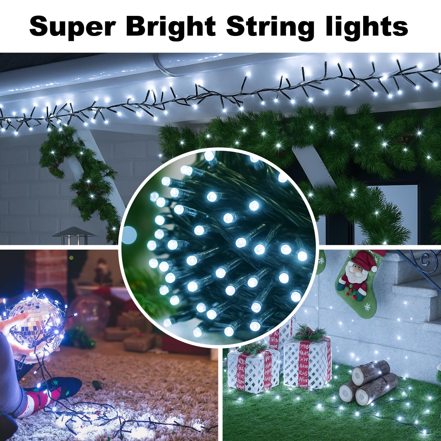 2-Pack Connectable 210FT 600LED Christmas String Lights Waterproof, Twinkle Lights with 8 Modes, Bright Indoor String Lights, String Lights Outdoor Green Wire for Holiday Party Christmas Decorations