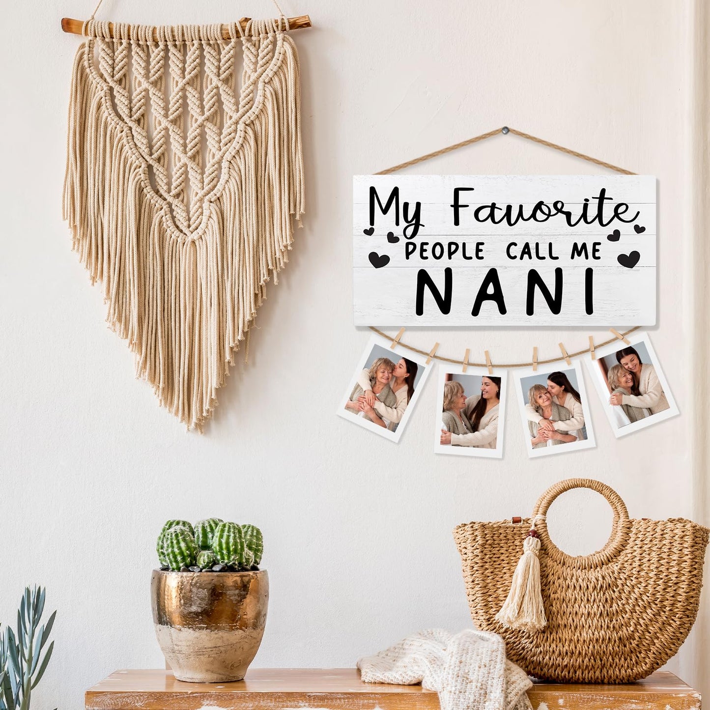 shiviody Nani Picture Frame Photo Holder for Wall, Best Grandma Gifts for Christmas Birthday from Grandkids Granddaughters, Grandmother Gifts Photo Hanging Display Picture Board for Wall Decor