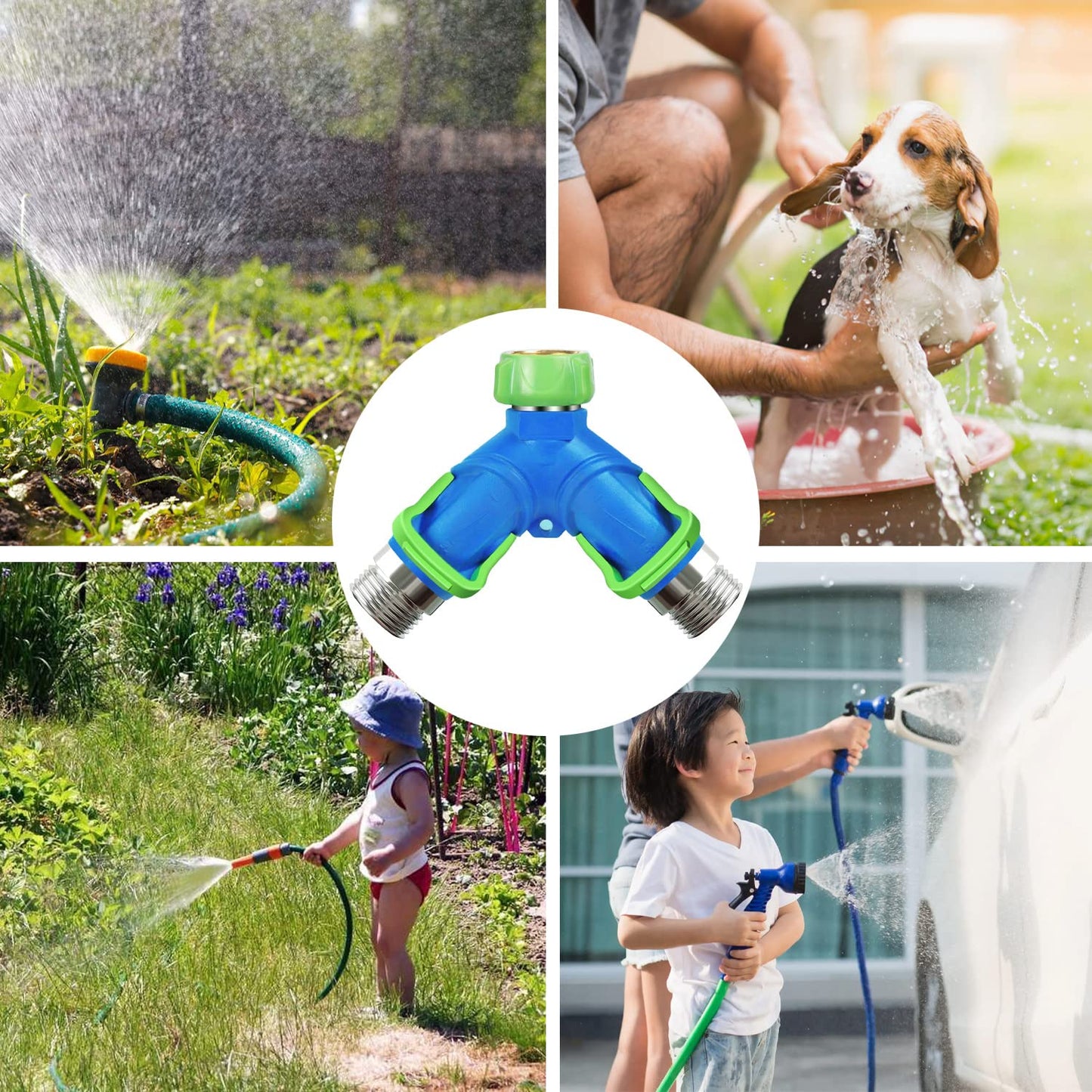 AINEED Garden Hose Splitter 2 Way Heavy Duty, Hose Connector Faucet Splitter 3 way, Water Splitter Outdoor Spigot Hose Bib Splitter with Shut off Valve