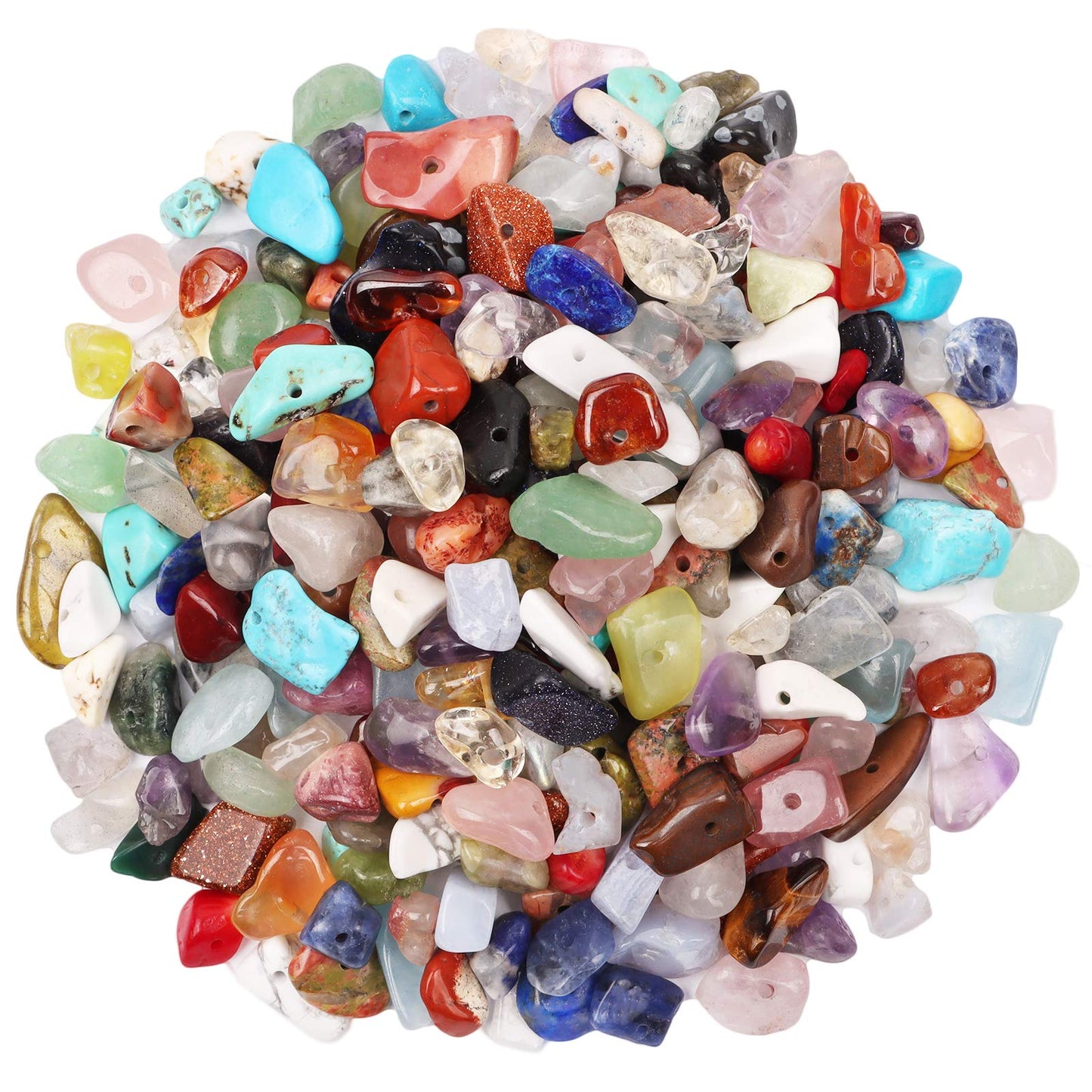 500 pcs Natural Chip Stone Beads, Multicolor 5-8 mm Irregular Gemstones Healing Crystal Loose Rocks Bead Hole Drilled for Jewelry Making Bracelet