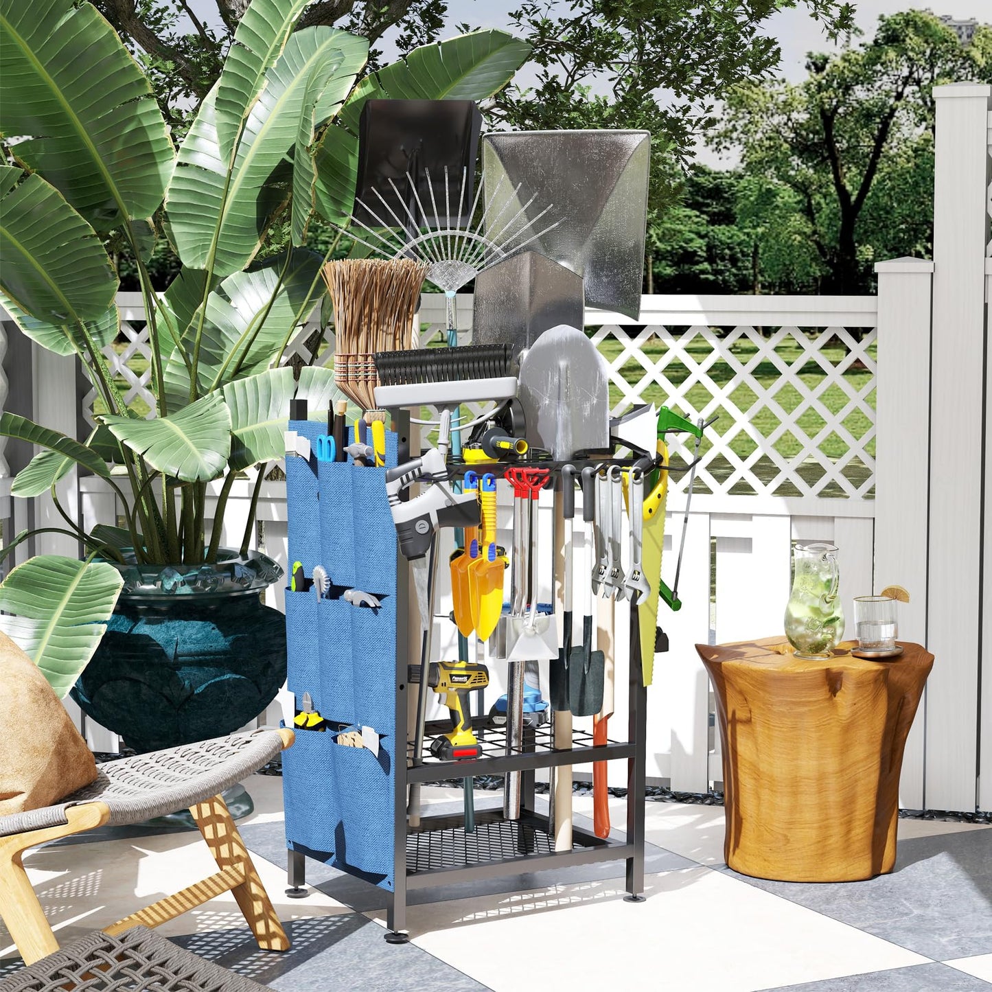 SAMRELAX Garden Tool Organizer, Garden Yard Tool Rack for Garage, Garage Organization and Storage, Metal Yard Tools Storage up to 46 Tools/Rake/Broom/shovel/, Suitable for Garage, Yard, Patio, Shed