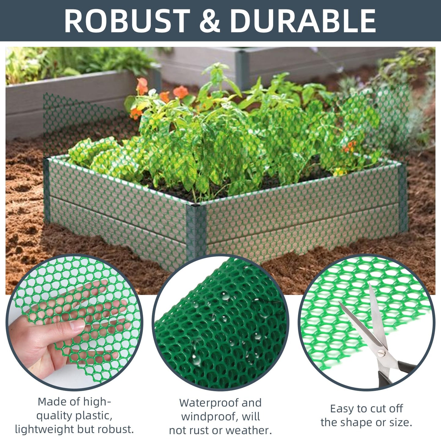 Plastic Wire Mesh Fence, 1.3ft x 50ft /15.7in x 600in Plastic Chicken Wire Fence Mesh Versatile Plastic Fencing Wire Netting Poultry Animal Barrier Fence with 150 Zip Ties for Garden & Farm, Green