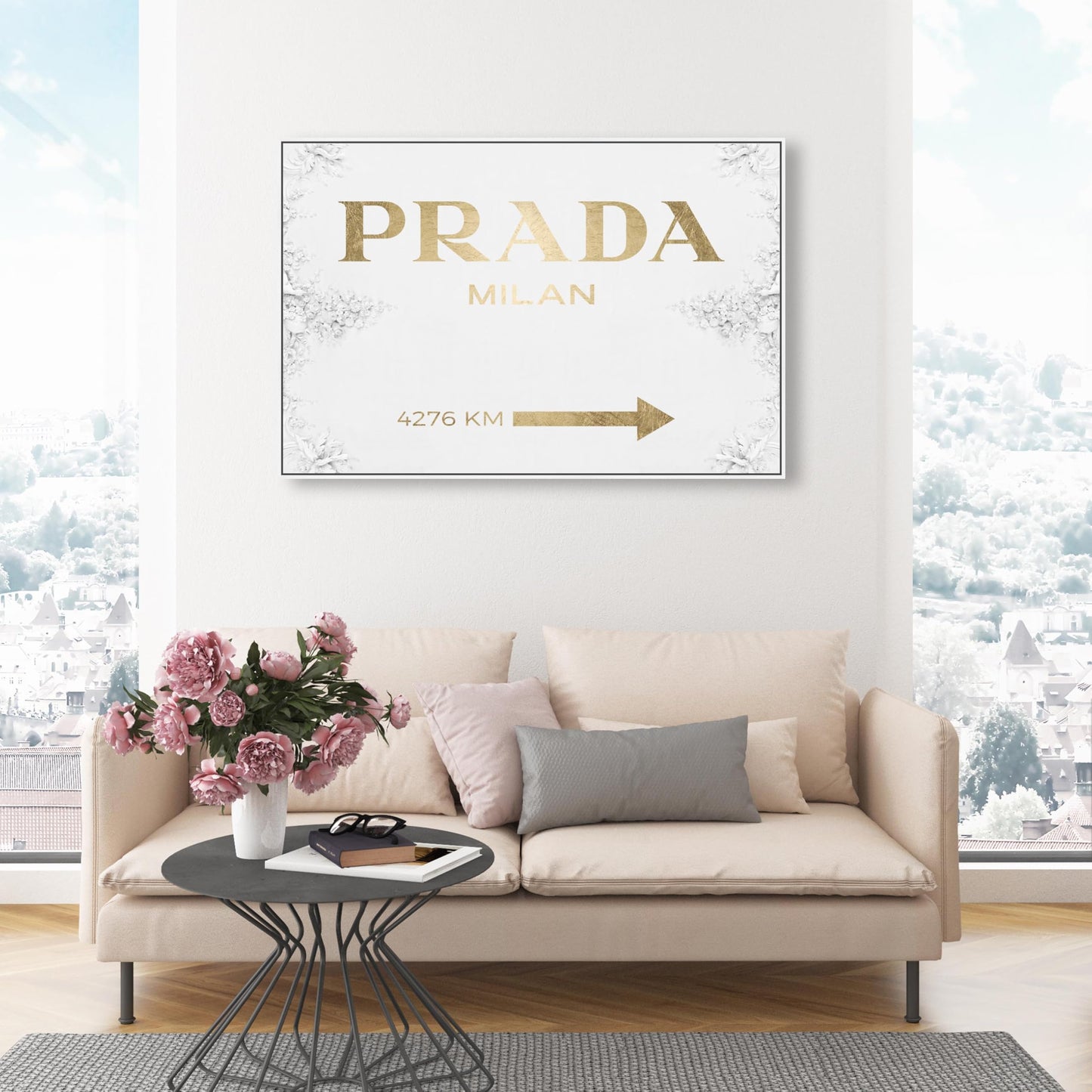 Oliver Gal Typography and Quotes Contemporary Large Canvas Wall Art Milan Sign Contemporary Gold Ready to Hang Home Decor 30 x 45 Gold and White Large Canvas Art for Bedroom