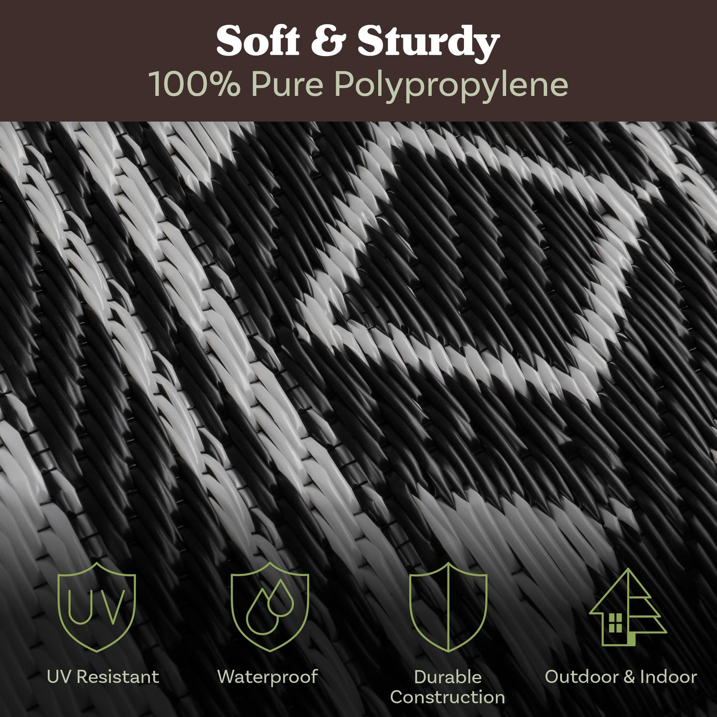 Pure Garden Outdoor Patio Rug with LED Lights - 8x10 Outdoor Rug - Plastic Straw Patio Mat Outdoor Waterproof Carpet - RV or Porch Decor (Gray)