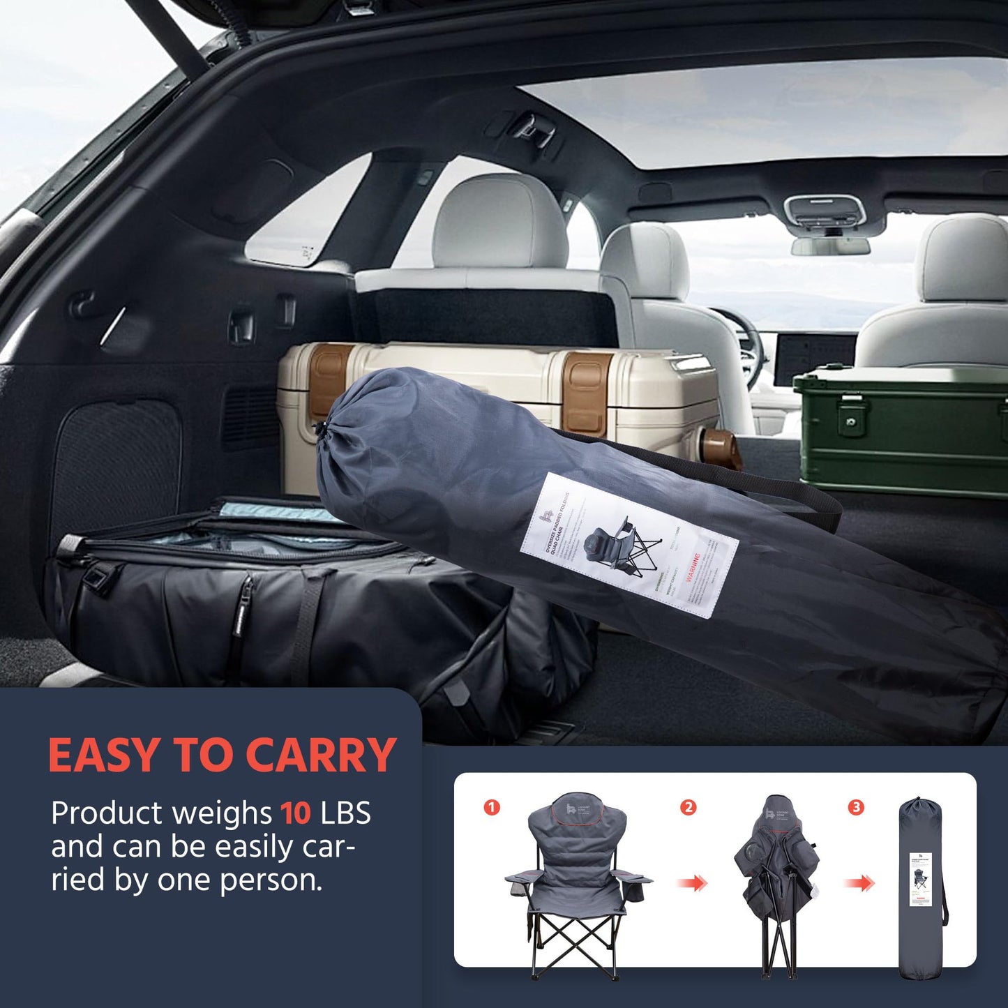 OUTSIDER Folding Camping Chair Heavy Duty Folding Chair 300lbs Oversized Outdoor Chairs with Cup Holder, Cooler Bag, Storage Pocket & Lumbar Support (Style-2, 2)