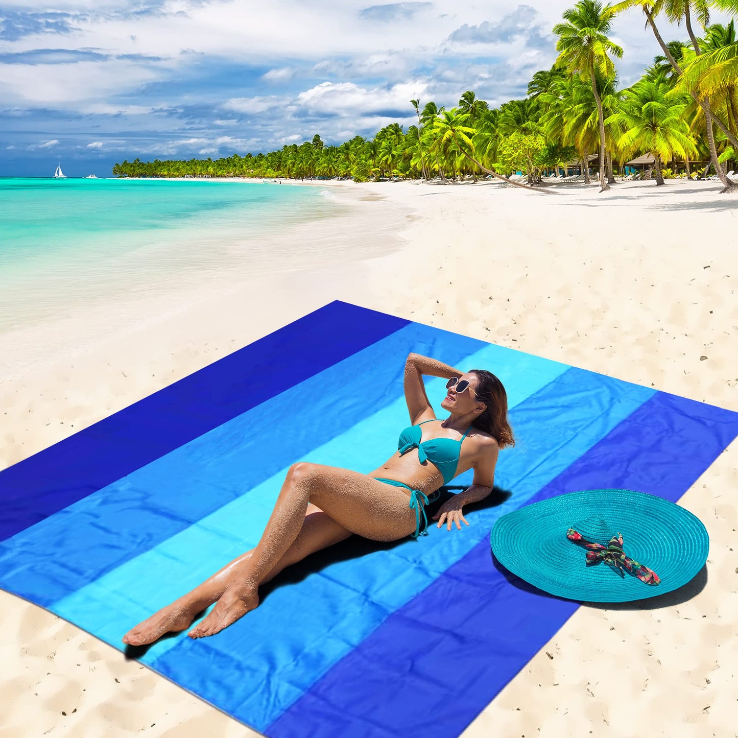 WIWIGO Beach Blanket Waterproof Sandproof Beach Mat 79" X 83"/10'x9'for 2-8 Adults Quick Drying Outdoor Picnic Mat Beach Accessories for Travel, Camping, Hiking
