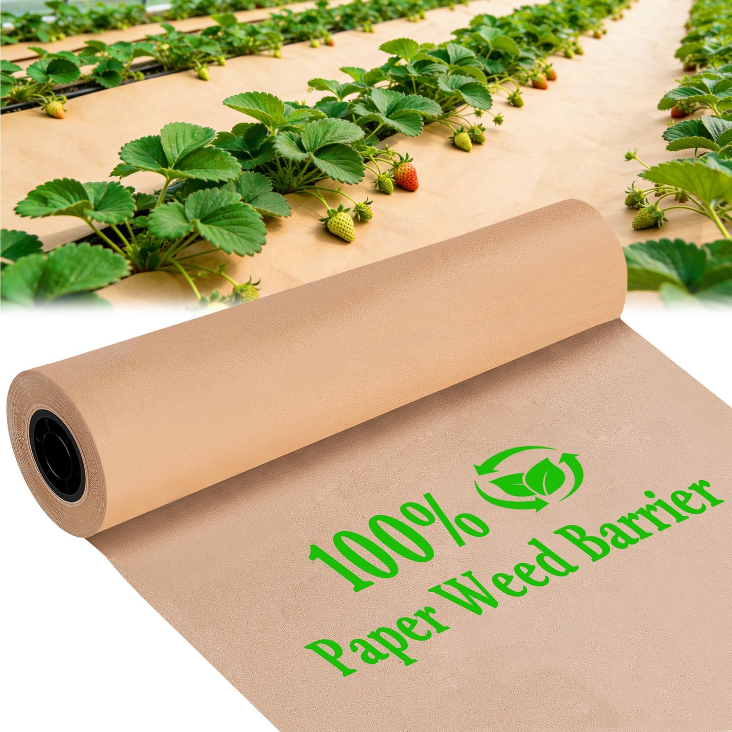 DECOHS 3 x 100 Ft Biodegradable Paper Weed Barrier- Heavy Duty Biodegradable Garden Bed Grass- Garden Paper Weed Control Barrier Weed Grass Blocker for Outdoor Garden Lawn