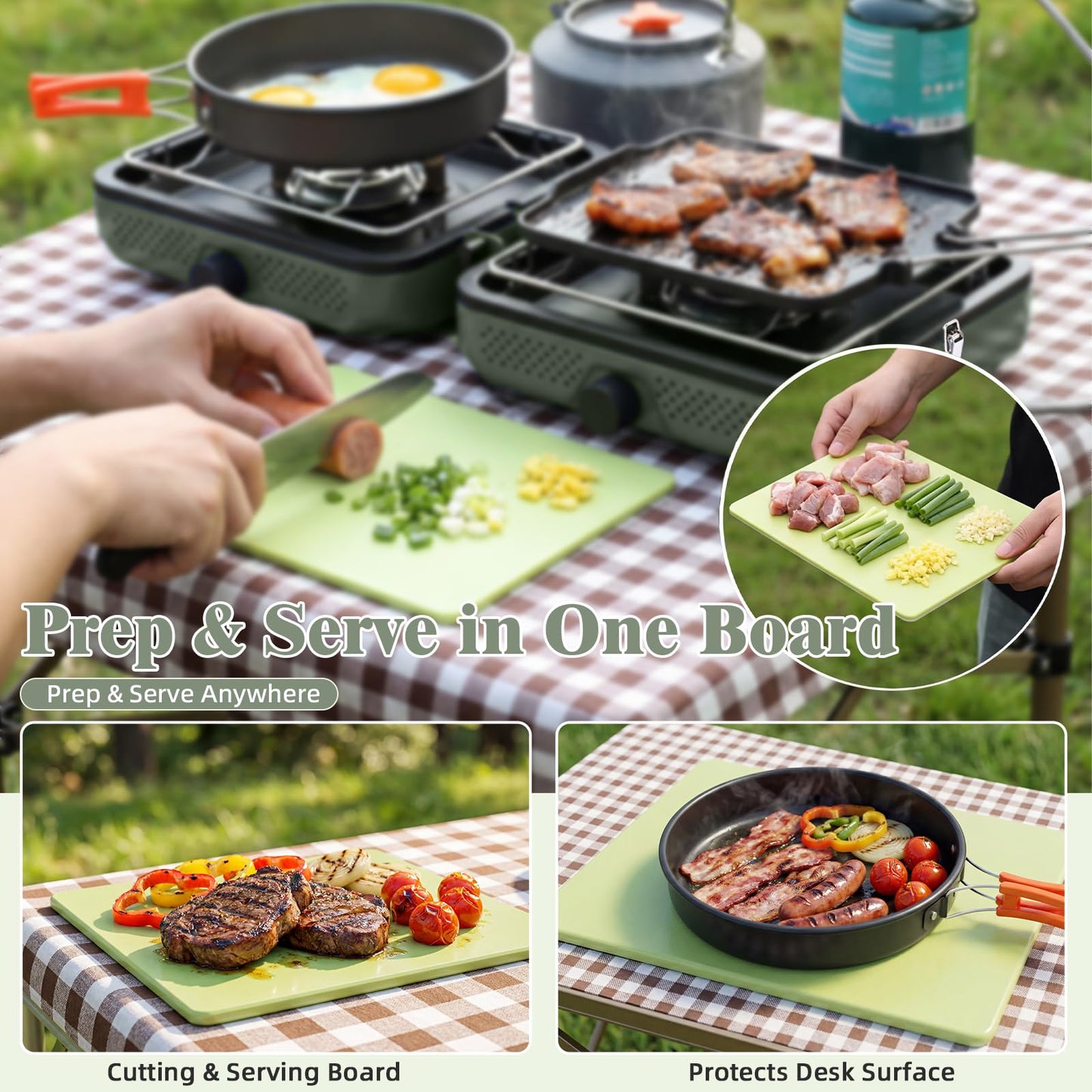 Hisencn 2 Burner Propane Camping Stove, 30000 BTU Foldable Portable Gas Stove with Cookware Set & Carry Bag, Outdoor Cooking for Camping, RV, Emergency Use, Green