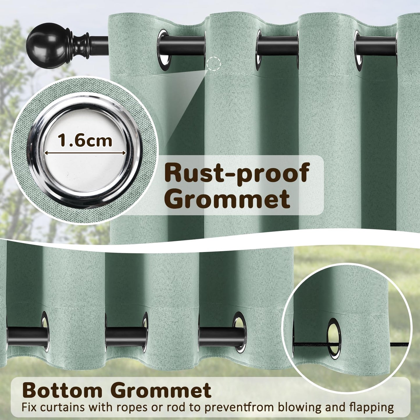 Arfntevss Linen Outdoor Curtains for Patio Waterproof with Zipper Blackout Curtains 2 Panels Top & Bottom Grommet Patio Outdoor Privacy Drape 84 Inch for Gazebo Porch Pergola (110x84, Light Green)