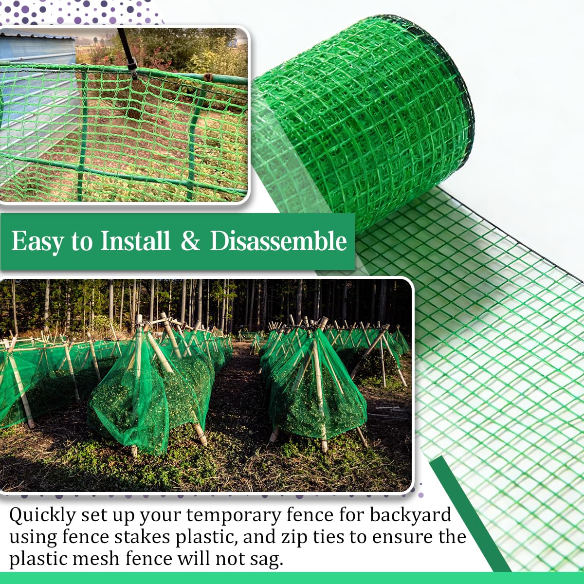 Hortifan Garden Fence Temporary Fence, 4'x100' with 50 Zip Ties, Plastic Fencing Safety Fence Snow Fence, Construction Fencing for Yard, Deer, Pet, Rabbits, Chicken, Dogs, Animal Barrier, Green