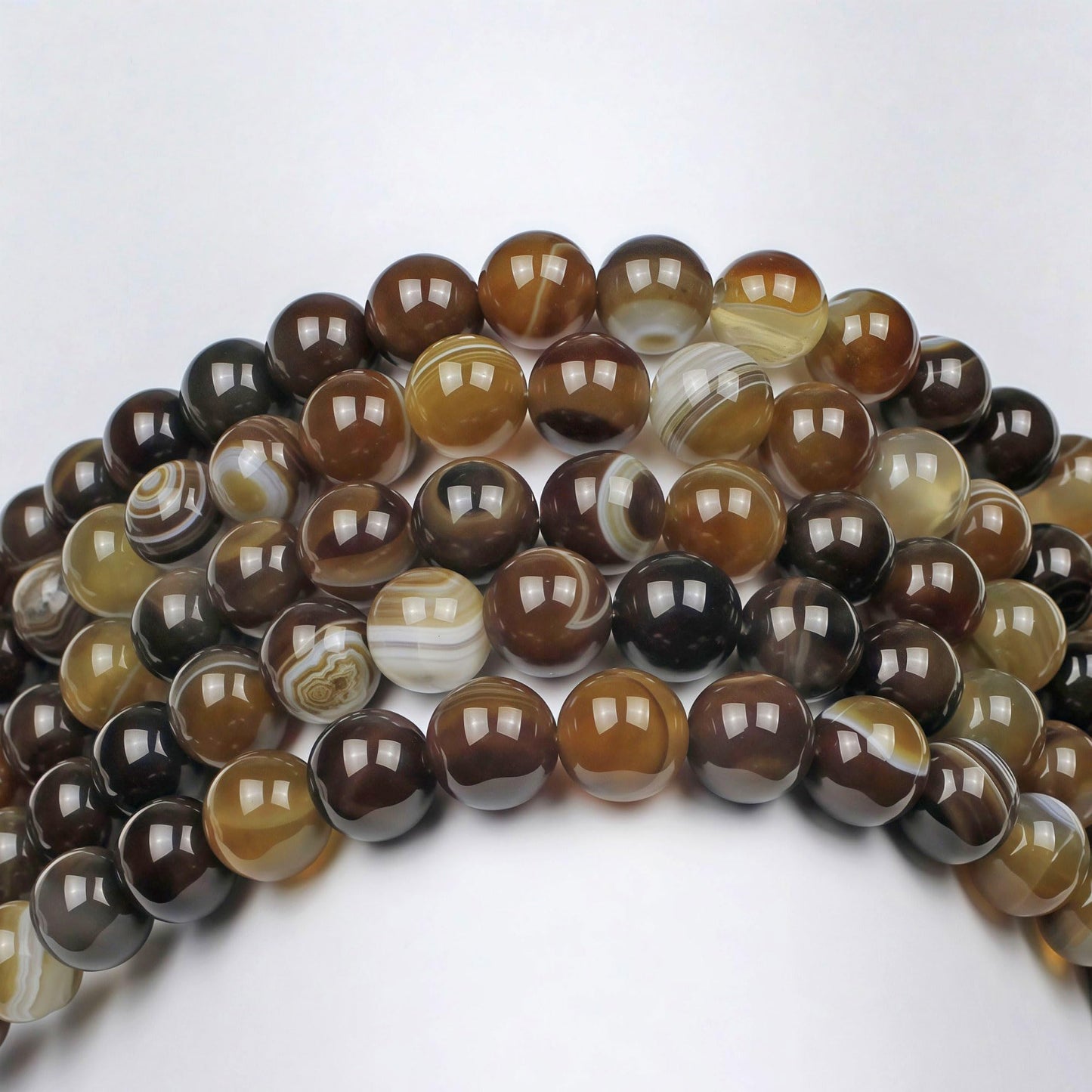 MJDCB Natural Stone Beads Coffee Stripe Agate Round Loose Beads for Jewelry Making DIY Bracelet Necklace (8mm)