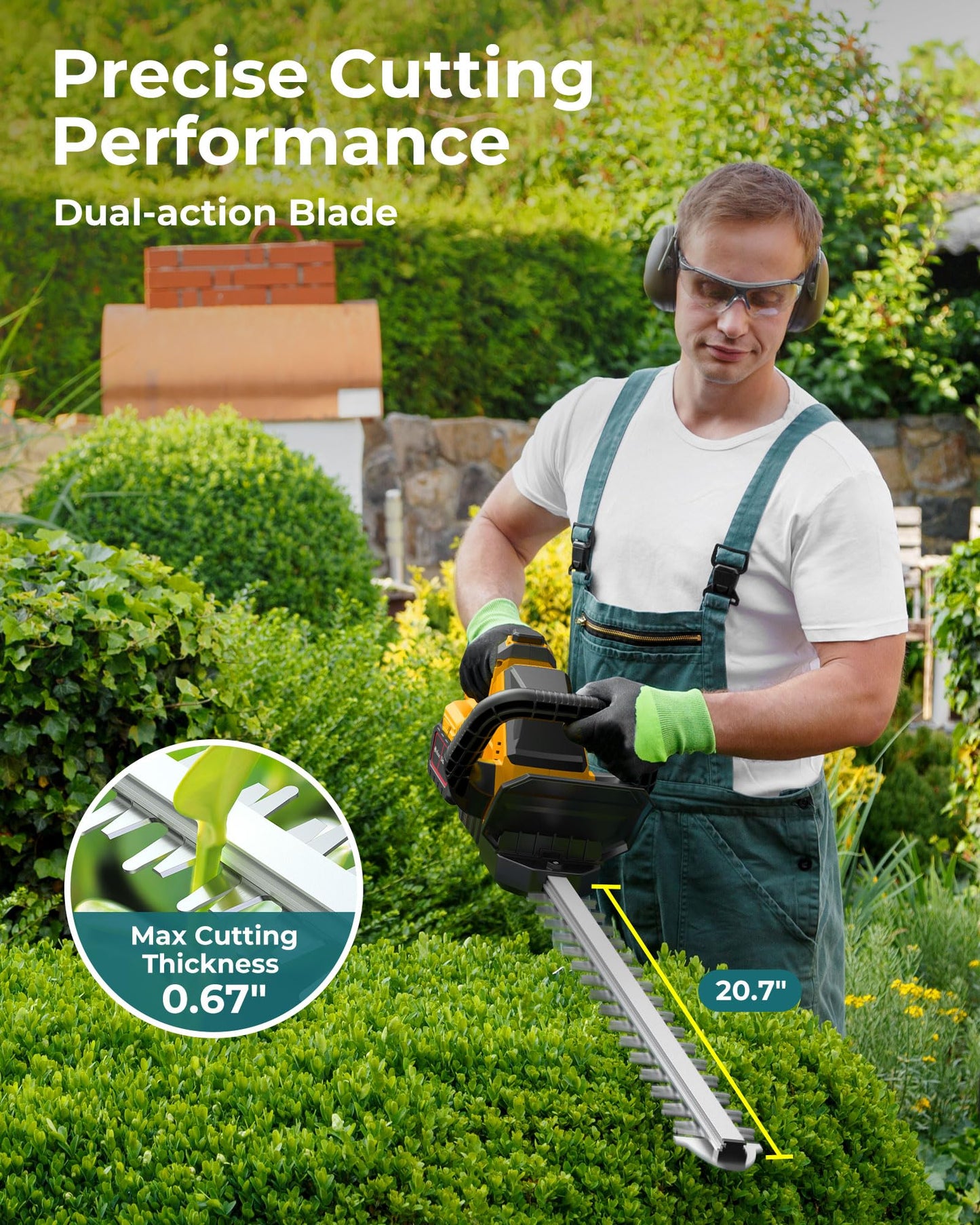 20'' Hedge Trimmer Cordless with 2pcs 4000mAh Battery, Electric Handheld Bush Clipper with Rechargeable Batteries, 3000RPM 180° Rotatable Head, 2/3'' Blade Gap, Gifts for Father's Day