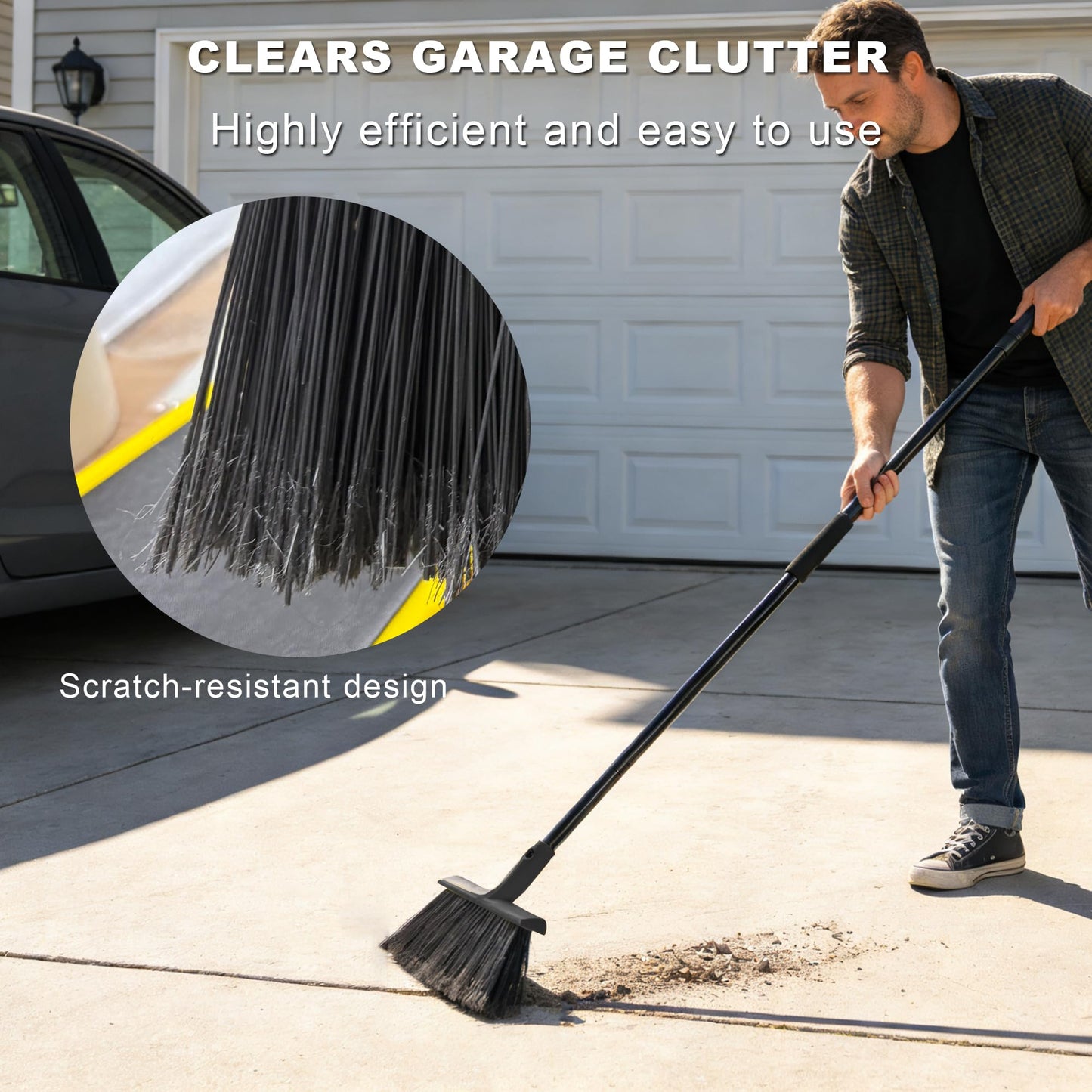 BSMstone Large Angle Brooms Indoor Outdoor Broom with Long Handle Stiff Bristle Sweeper for Kitchen Garage Deck Courtyard Lobby Patio Lawn Leaves (Black)