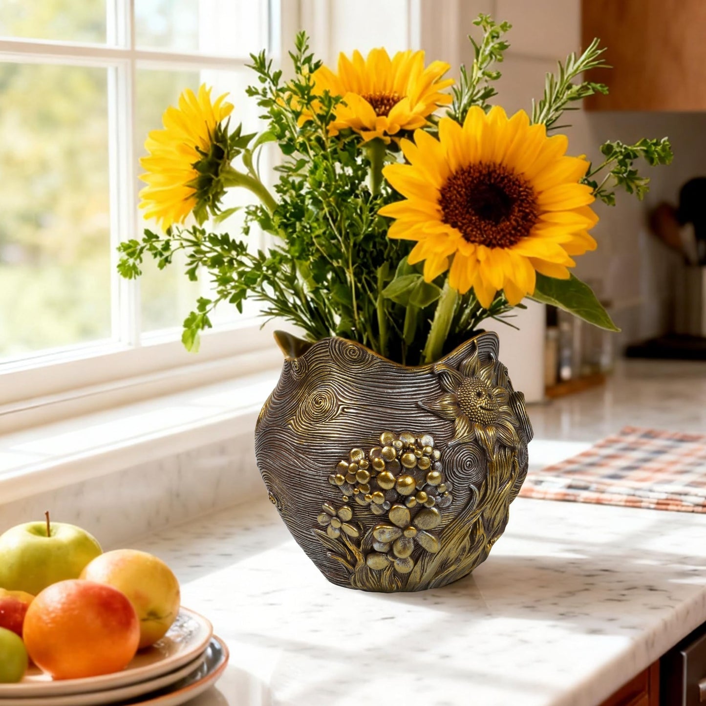 ArtCachet Sunflower Starry Sky Plant Pots-Cute Unique Flower Pots with Drainage Hole, Resin Planters for Indoor Outdoor Succulent Planter, Plant Gifts for Mother's Day, Birthday, Christmas (Gold)