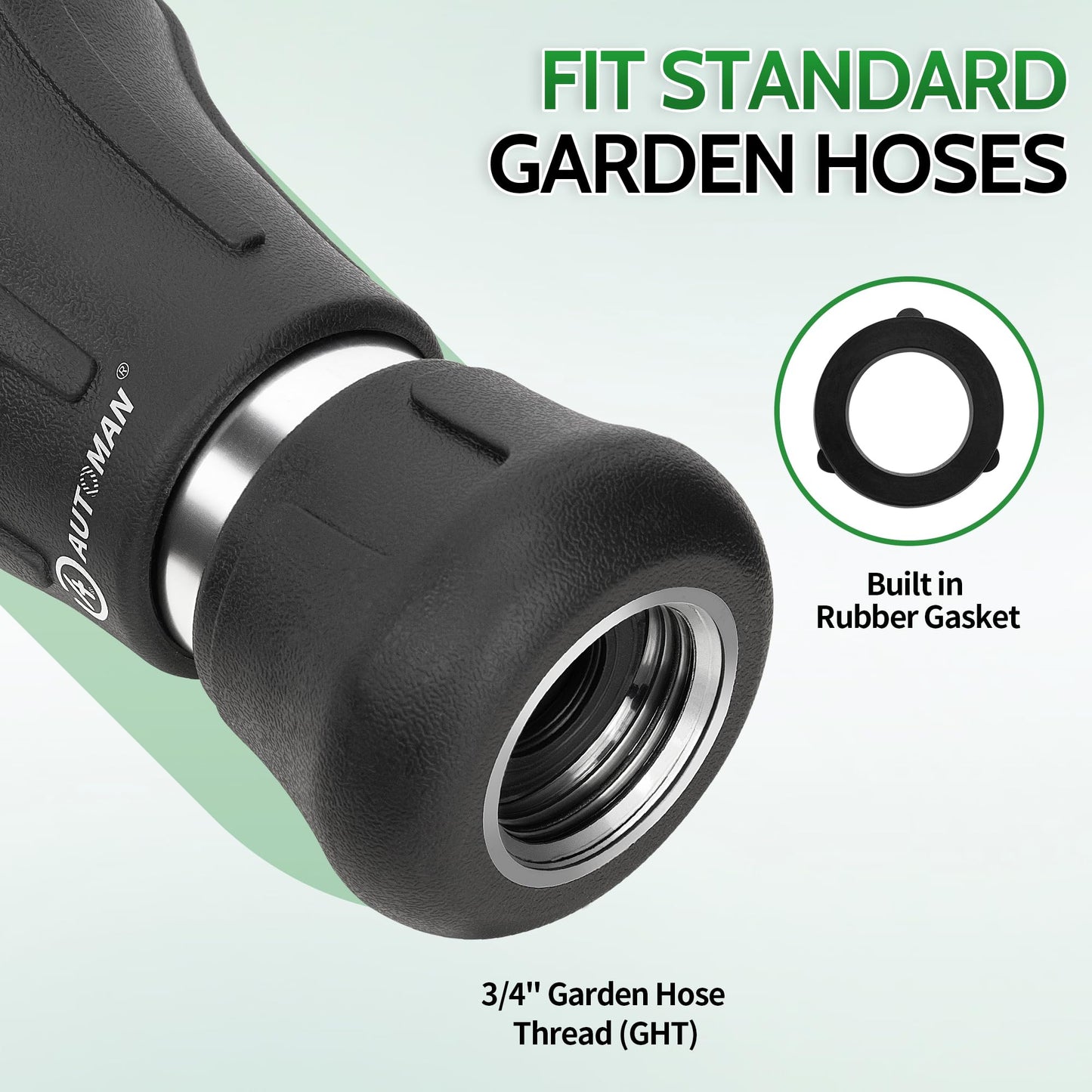 AUTOMAN Garden Hose Nozzle Heavy Duty, Fireman Hose Nozzle, High Pressure Water Hose Sprayer Nozzle, Adjustable Spray Nozzles for Washing Car, Cleaning Ground, Watering Plants, Showing Pets