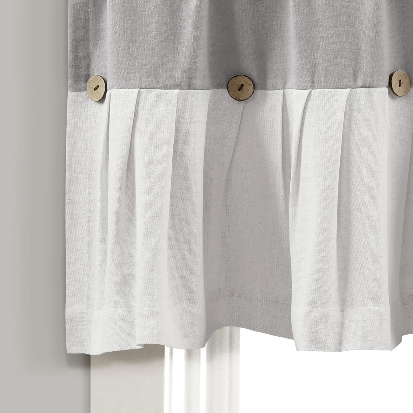 Lush Decor Linen Button Farmhouse Valance Curtians 52"W x 18"L Gray & Off White - Linen Valances For Windows - Kitchen Curtains Valances