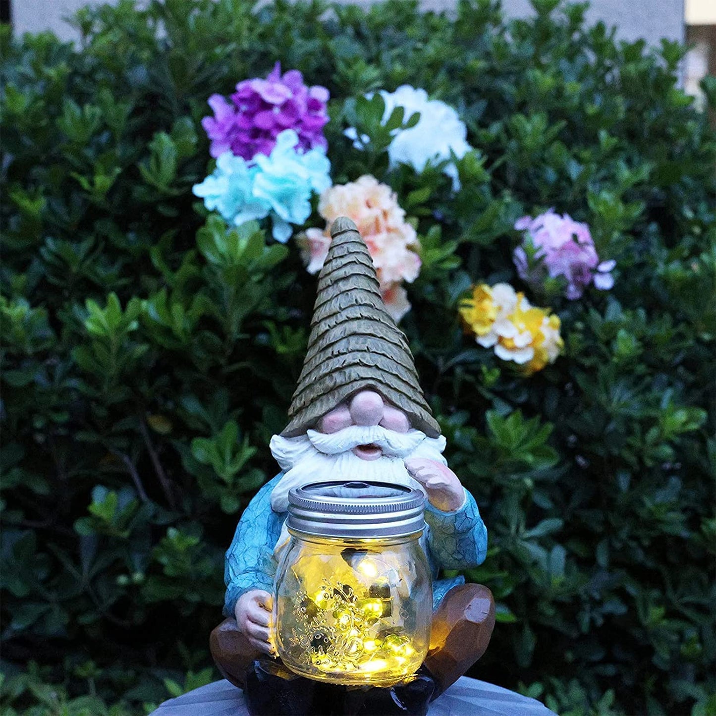 Vcdsoy Solar Firefly Jar Gnome Waterproof, Mother's Day,Birthday Housewarming Gifts for Mom Women,Large Garden Gnome Funny Solar Outdoor LED Lights Resin Statues 10.6" Lantern Figurines Decorations