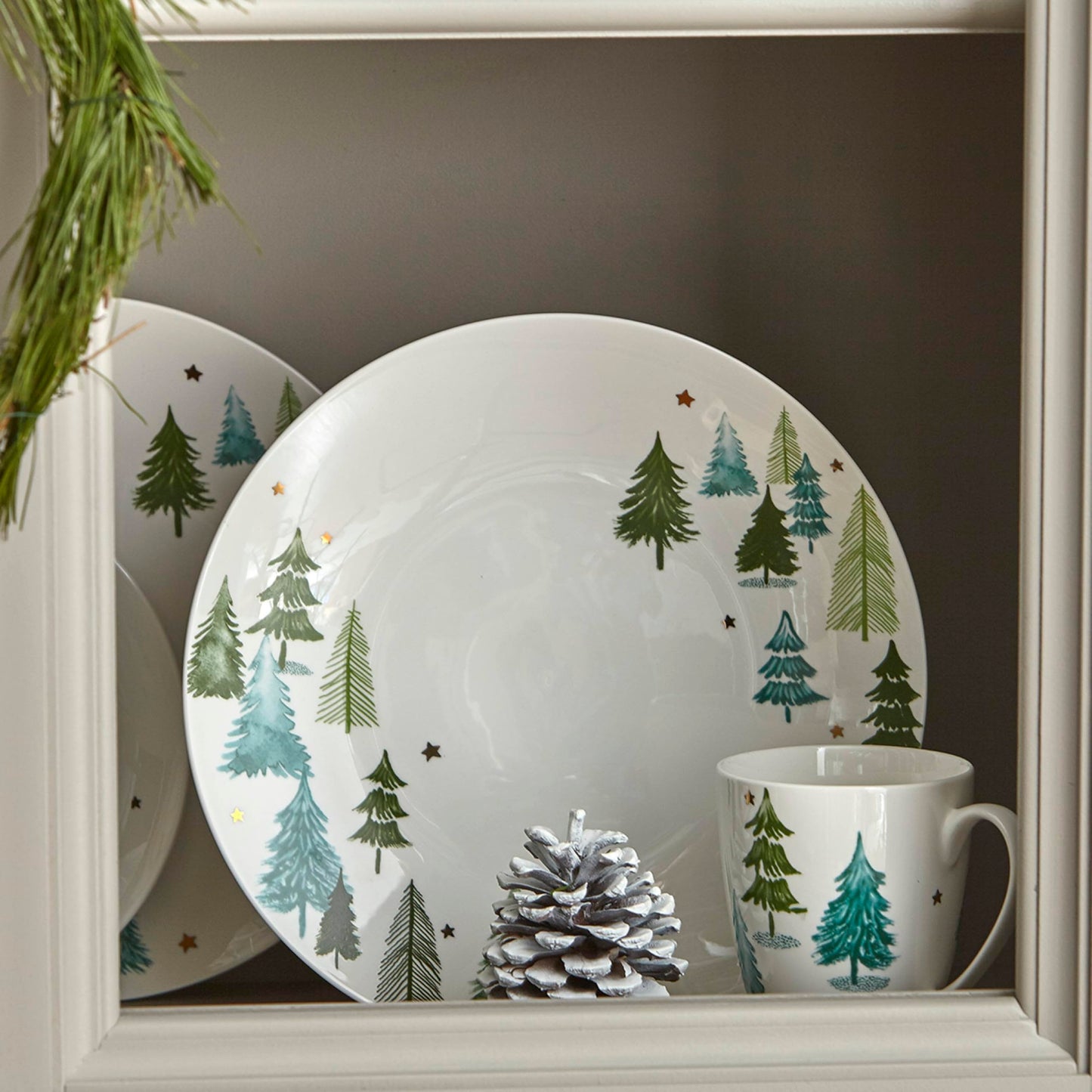 Lenox Dinnerware, Balsam Lane 12-Piece Dinnerware Set, Service For 4, Porcelain, Dishwasher & Microwave Safe, Plates & Bowls Sets, Christmas, Holiday Hosting, Home and Kitchen (White/Green, 12 Piece)