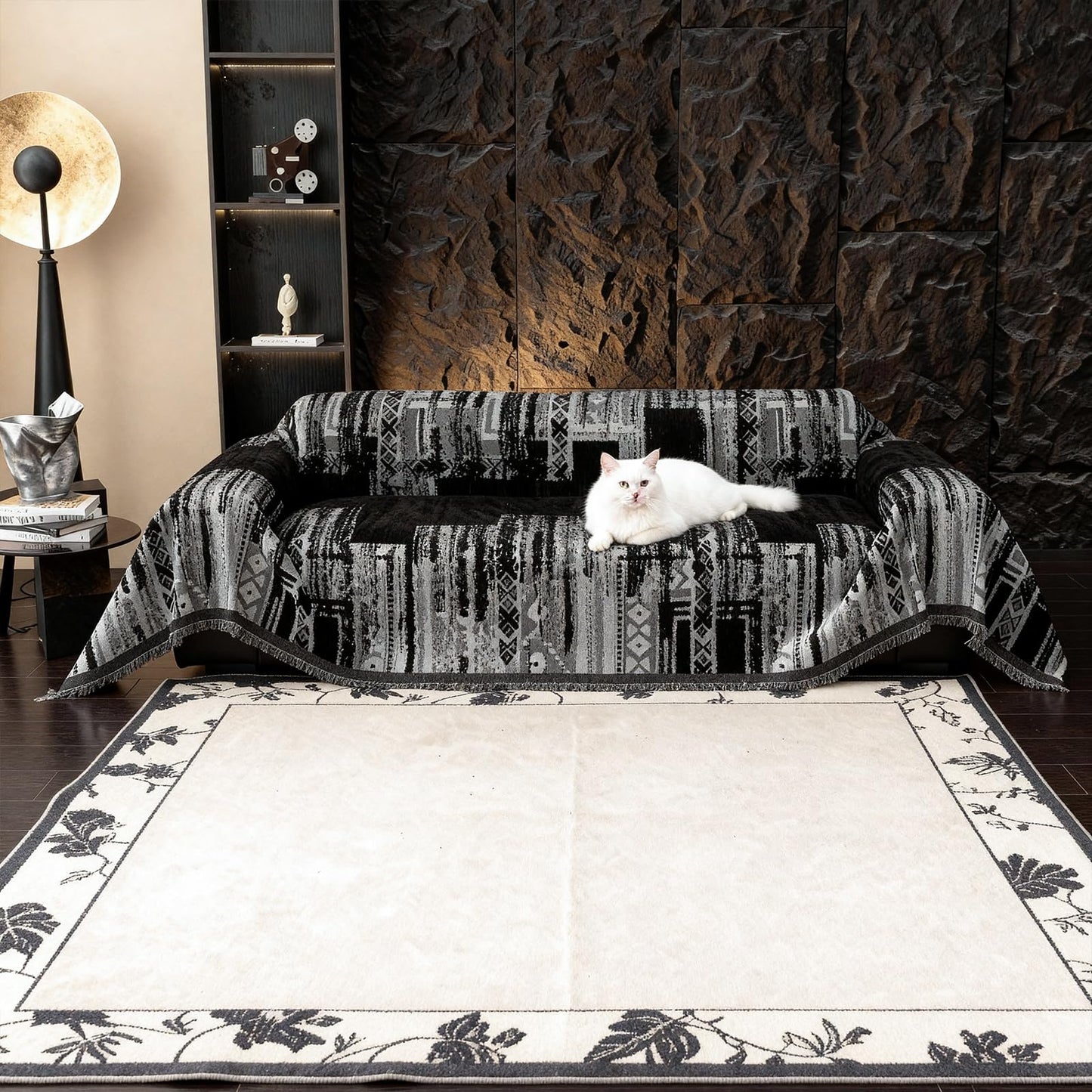 VOGOL Boho Chenille Couch Cover, Terracotta Geometric Jacquard Sofa Protector for 3 Cushion Couch, Heavyweight Woven Throw with Tassels, 70x134 Inches, 1 Piece