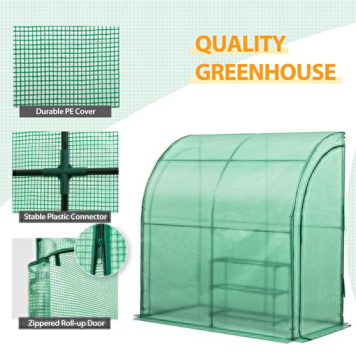 EAGLE PEAK 3 Tier Lean to Portable Greenhouse, Heavy-Duty Indoor & Outdoor Garden with Wire Shelves, 2 Roll-Up Zipper Doors, Easy Assembly, 79"x39"x83" Clear/Green PE Cover