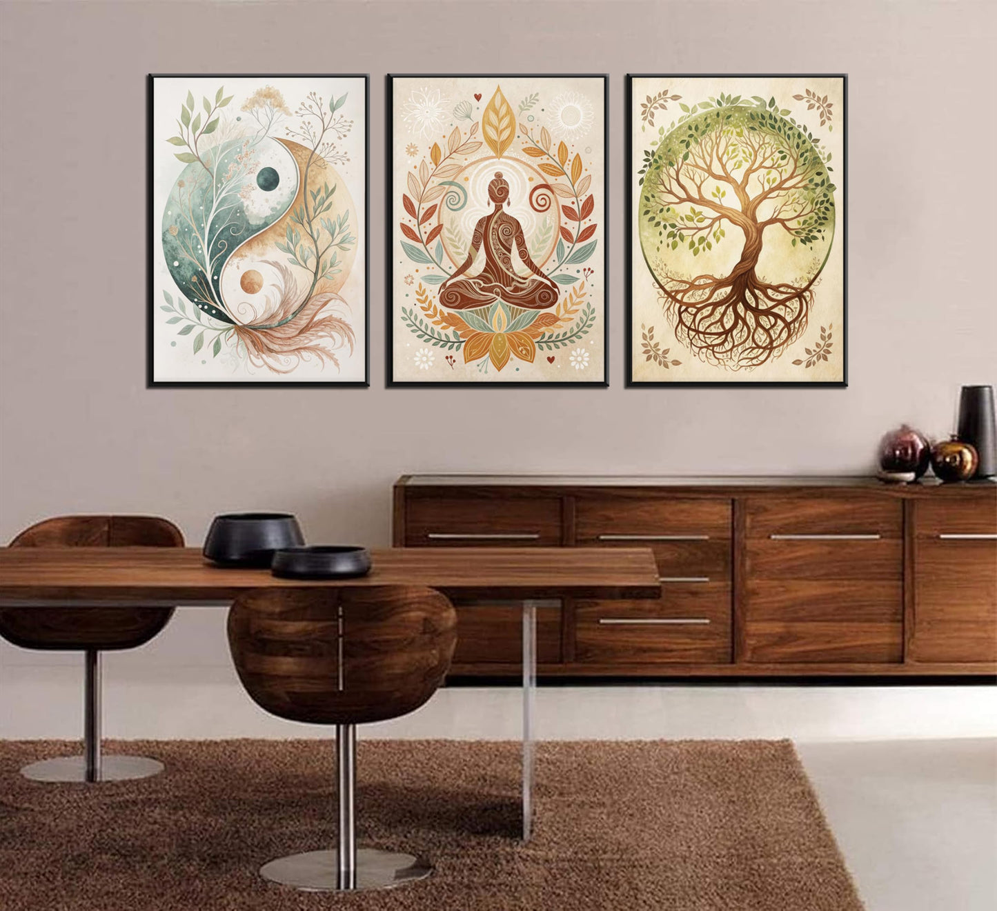 3 Pcs Tree of Life Canvas Wall Art Lotus Zen Painting Pictures Wall Decor Yin Yang Taichi Spiritual Prints Posters for Living Room Yoga Room Hotel Bedroom Home Decor 12x16in Unframed