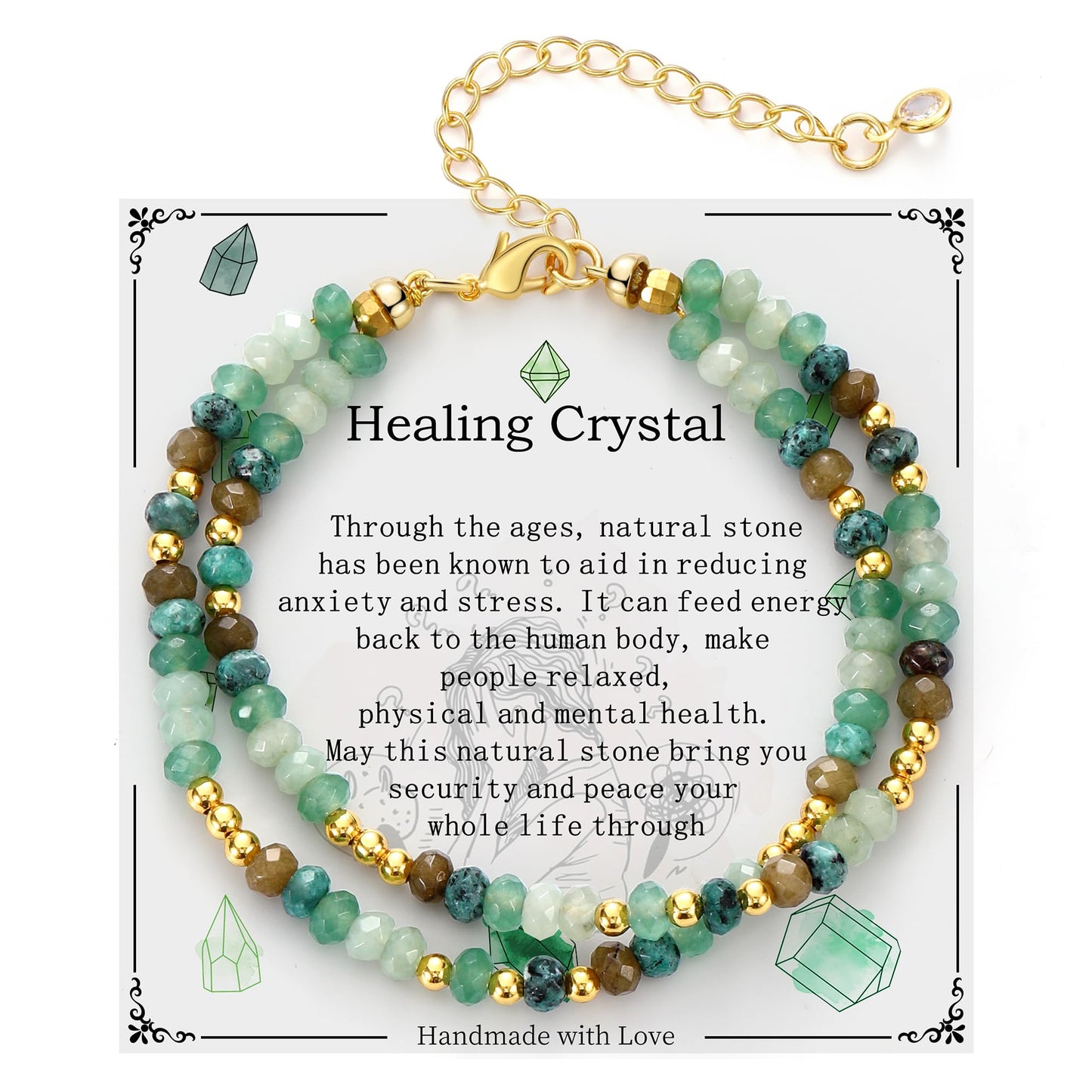 Nymerianoble Healing Crystals Green Bracelets for Women, Gemstone Bracelet Stress Relief Gifts Natural Stone Bracelet Spiritual Gifts for Women Gls Sister