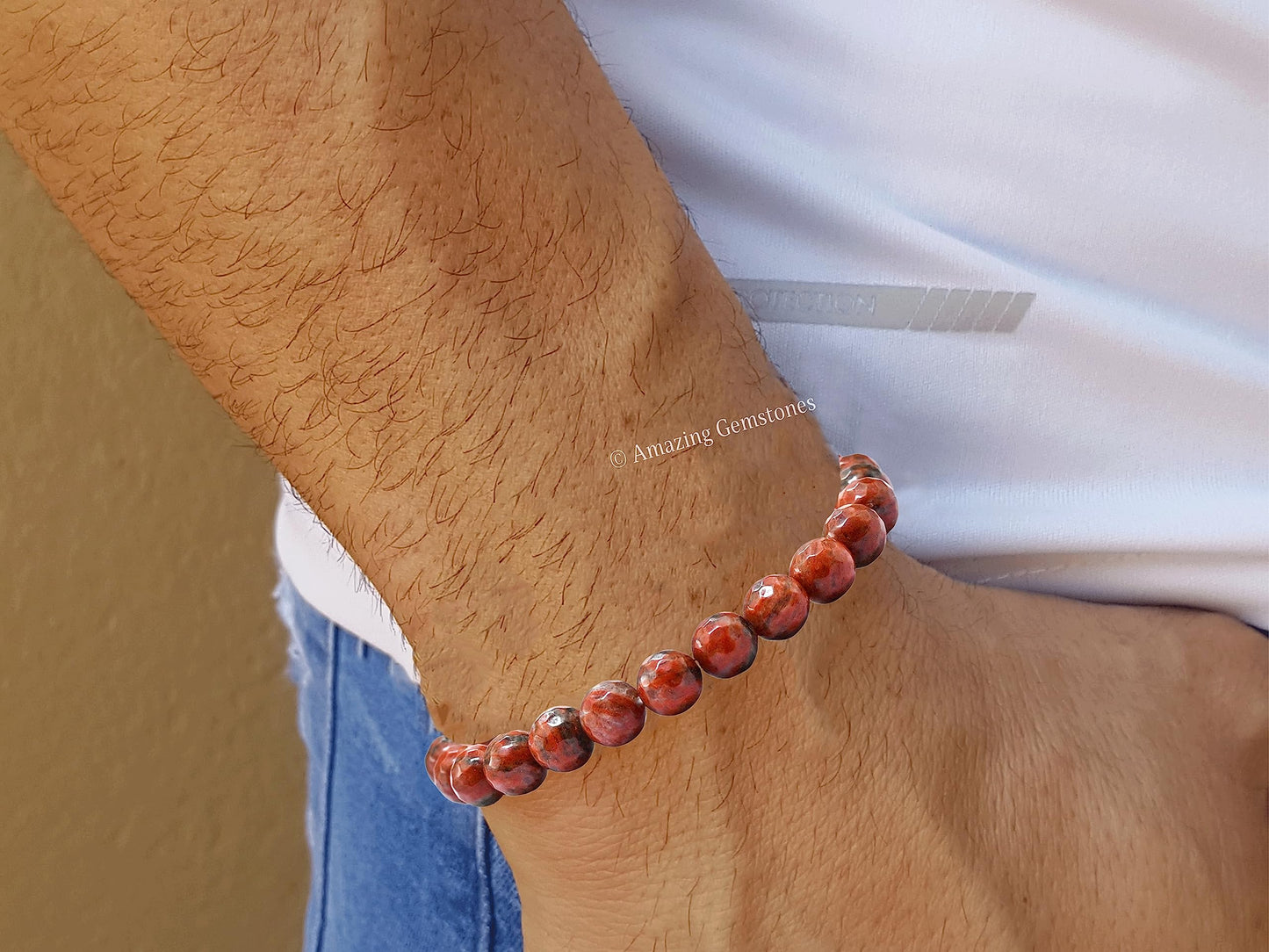 Amazing Gemstone Red Black Jasper Bracelet for Women - Chakra Mens Bracelet Protection Crystals and Healing Stones - Blessing Bracelet Spiritual Meditation Gift Christmas Stocking