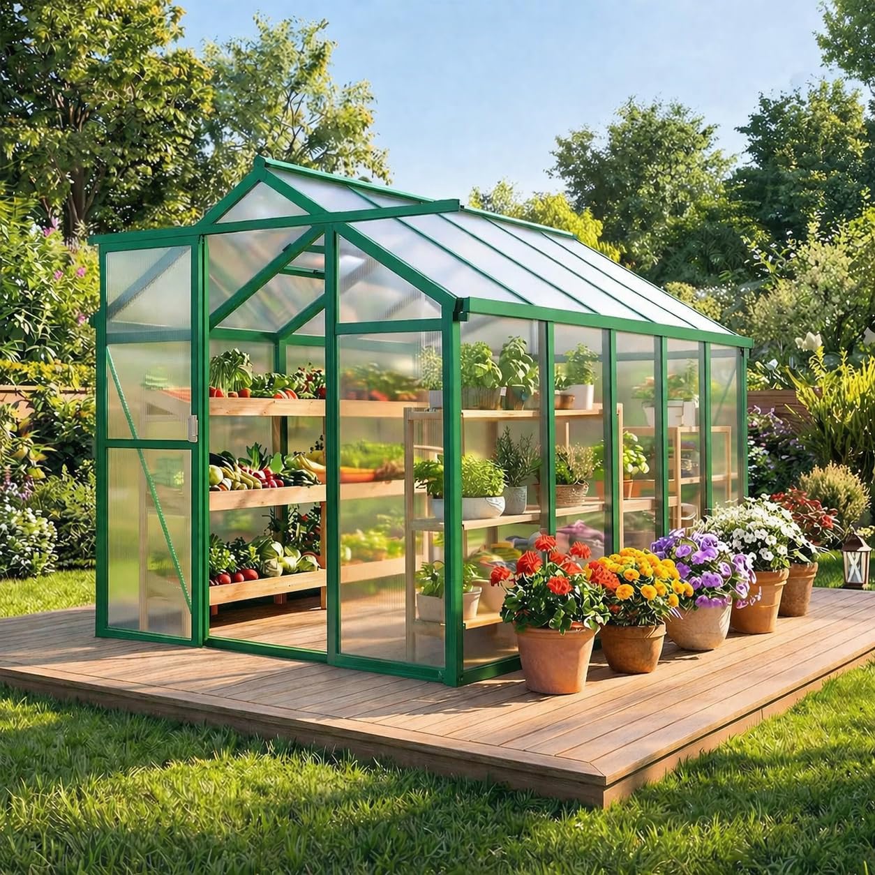 Garvee 6 X 10 Greenhouse, Greenhouses for Outside, Polycarbonate Greenhouse with Aluminum Frame, Lockable Door and Ajustable Roof Vent for Backyard, Green Houses for Outside Garden Backyard, Patio