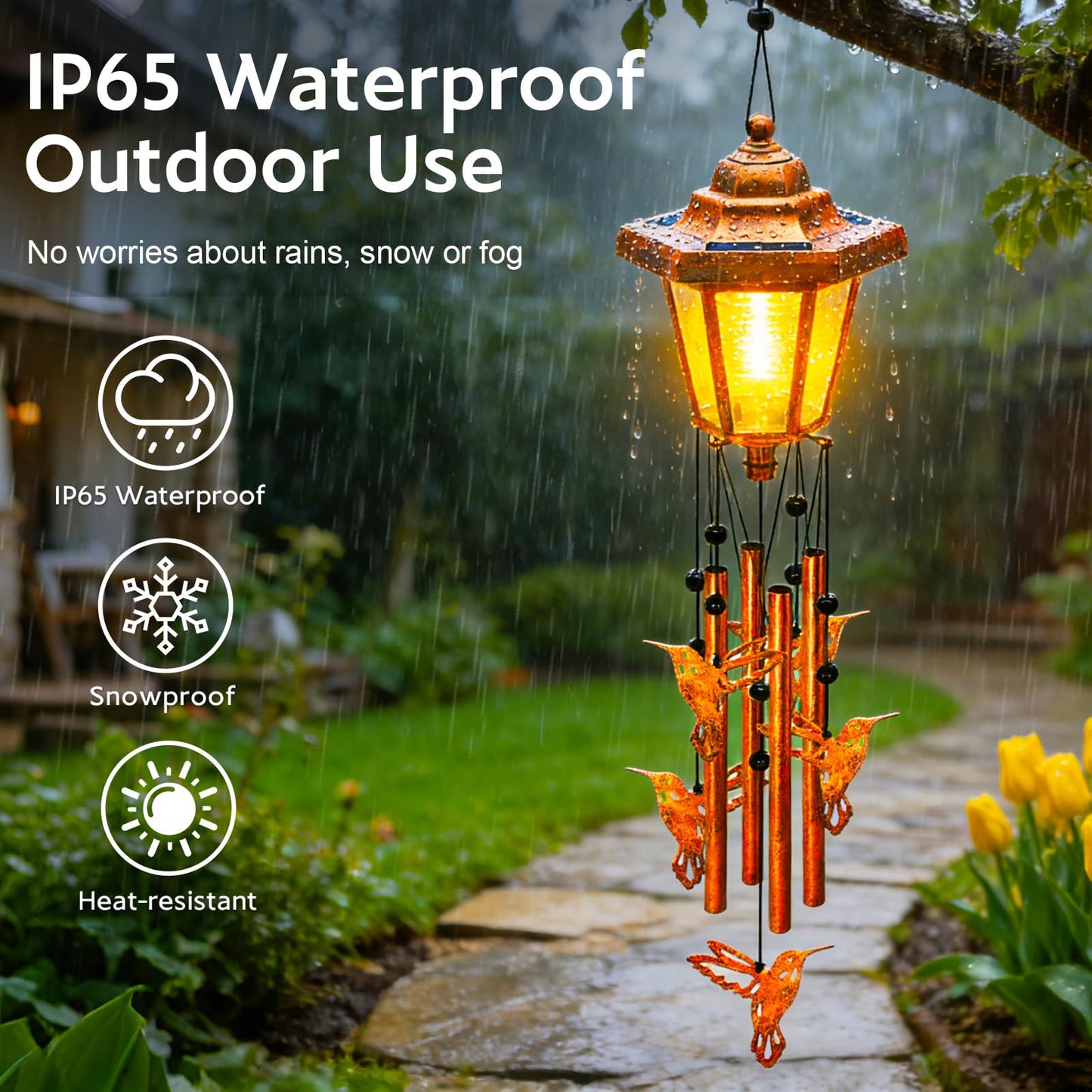 Hummingbird Solar Wind Chimes for Outside, Birthday Gifts for Mom Women Grandma Mother's Day Memorial, 34-Inch Windchimes with Wind Spinner, Outdoor Hanging Solar Lights Waterproof Yard Garden Decor