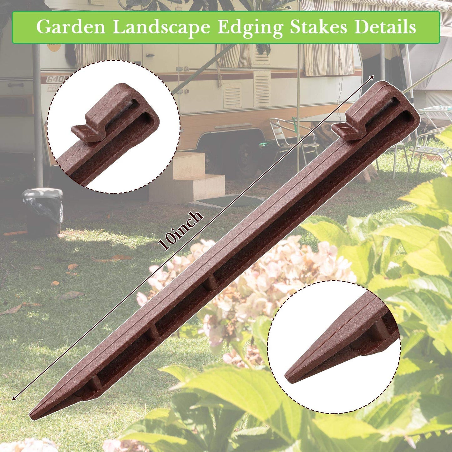 Mudder Plastic Ground Stakes Plastic Landscape Edging Stakes Brown Anchoring Spikes for Edging and Terrace Board and Garden, 10 Inch (Brown,50 Pieces)
