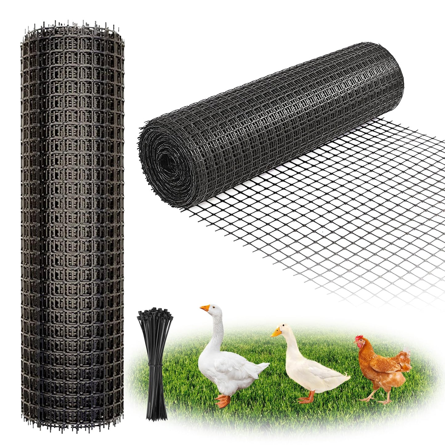 DOLEMODUO Heavy Duty Plastic Fence Roll 39" x 50' - 0.8x0.8 Inch Chicken Wire Mesh, Reusable Fencing for Garden, Rabbit/Poultry Protection, Balcony & Plant Defense (Black)