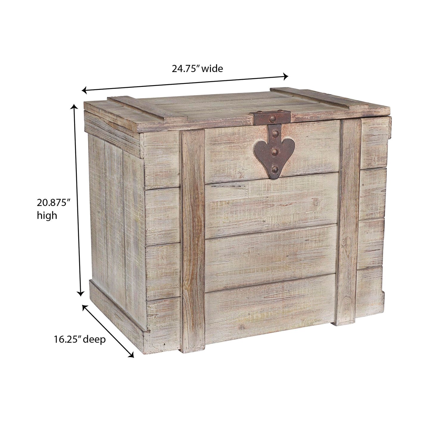 Household Essentials Antiqued Decorative Trunk, Large, Chinese Fir Panel and MDF, Smooth Backing and Metal Hinge Accent, Flat Top and Stay-Open Lid