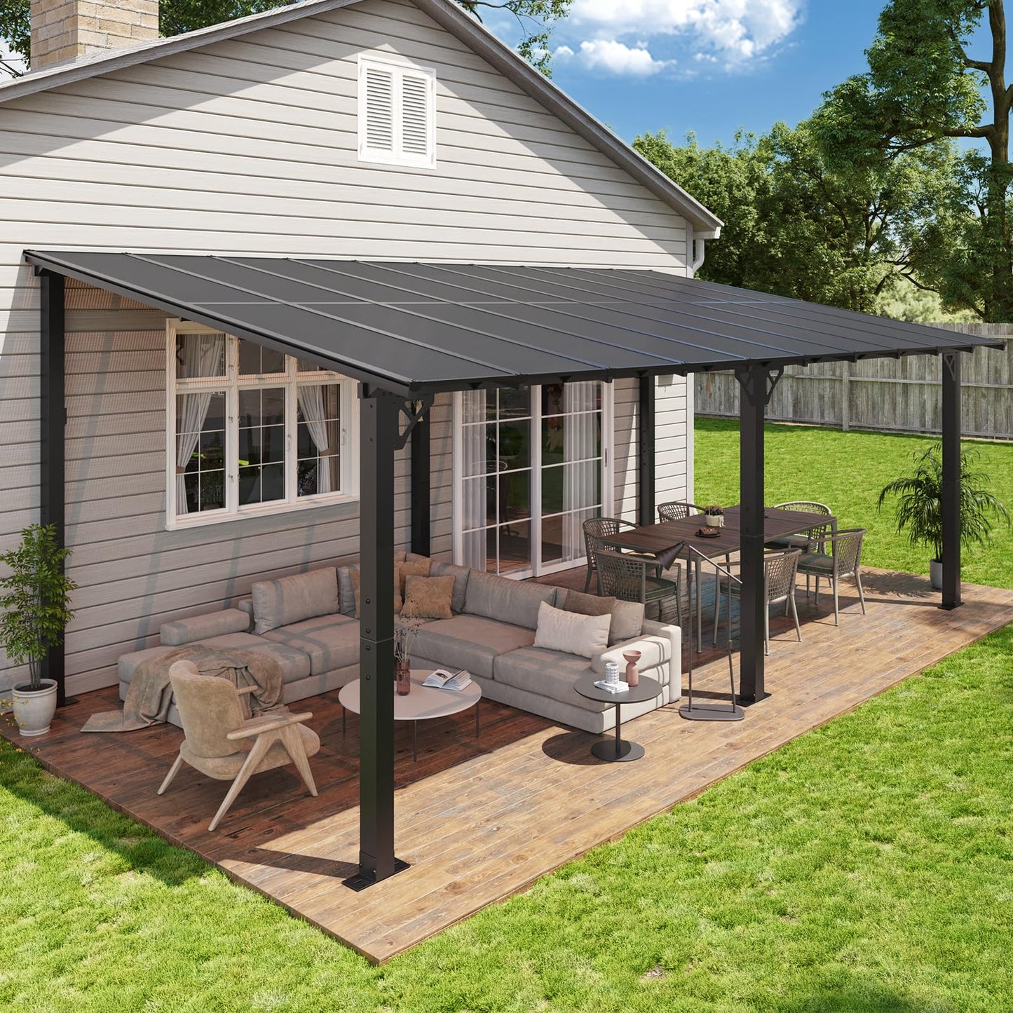 Aoxun 20'x10' Gazebo for Patio, Premium Pergola with Sloped Roof, Large Wall-Mounted Heavy Duty Awnings, for Backyard, Patio, Deck and More
