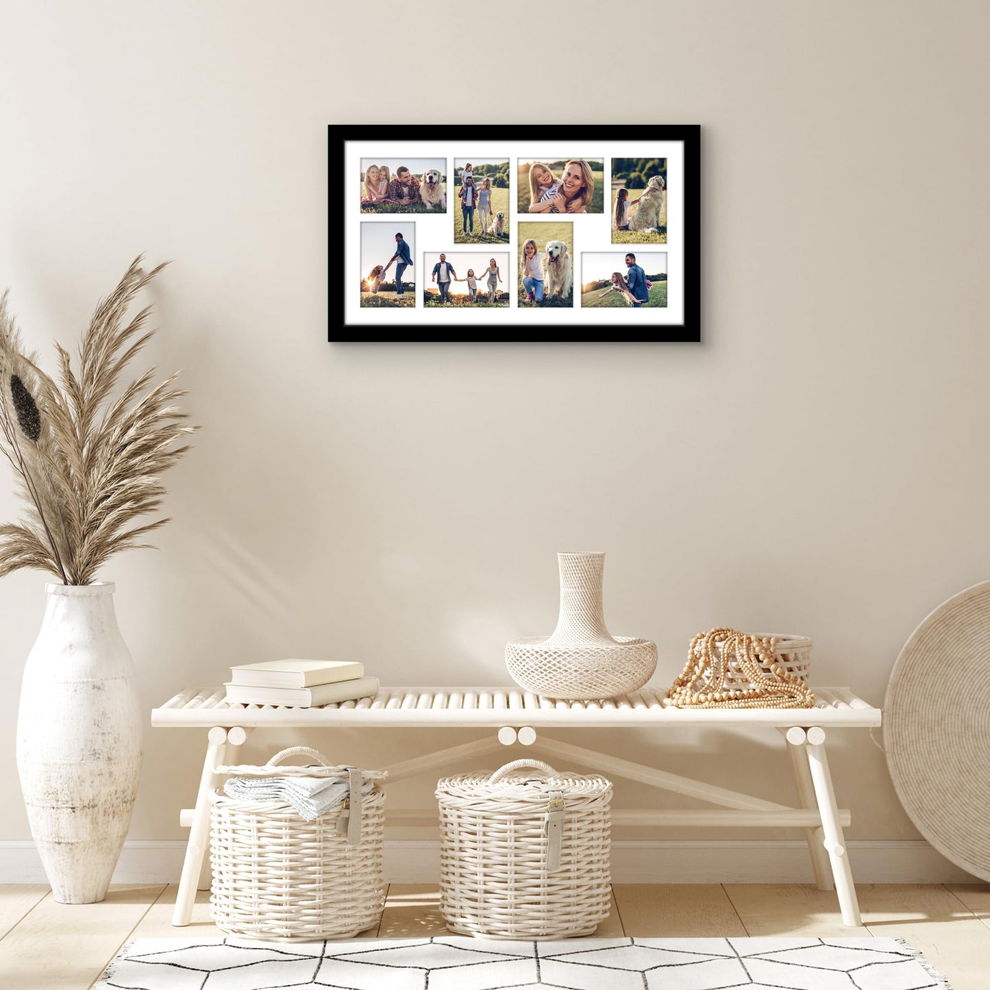 Americanflat 12x22 Collage Picture Frame with Polished Plexiglass - Fits Eight 4x6 Photos or One 12x22 Photo - Gallery Wall Frame Set - Signature Collection - Photo Frame for Wall Display – Black