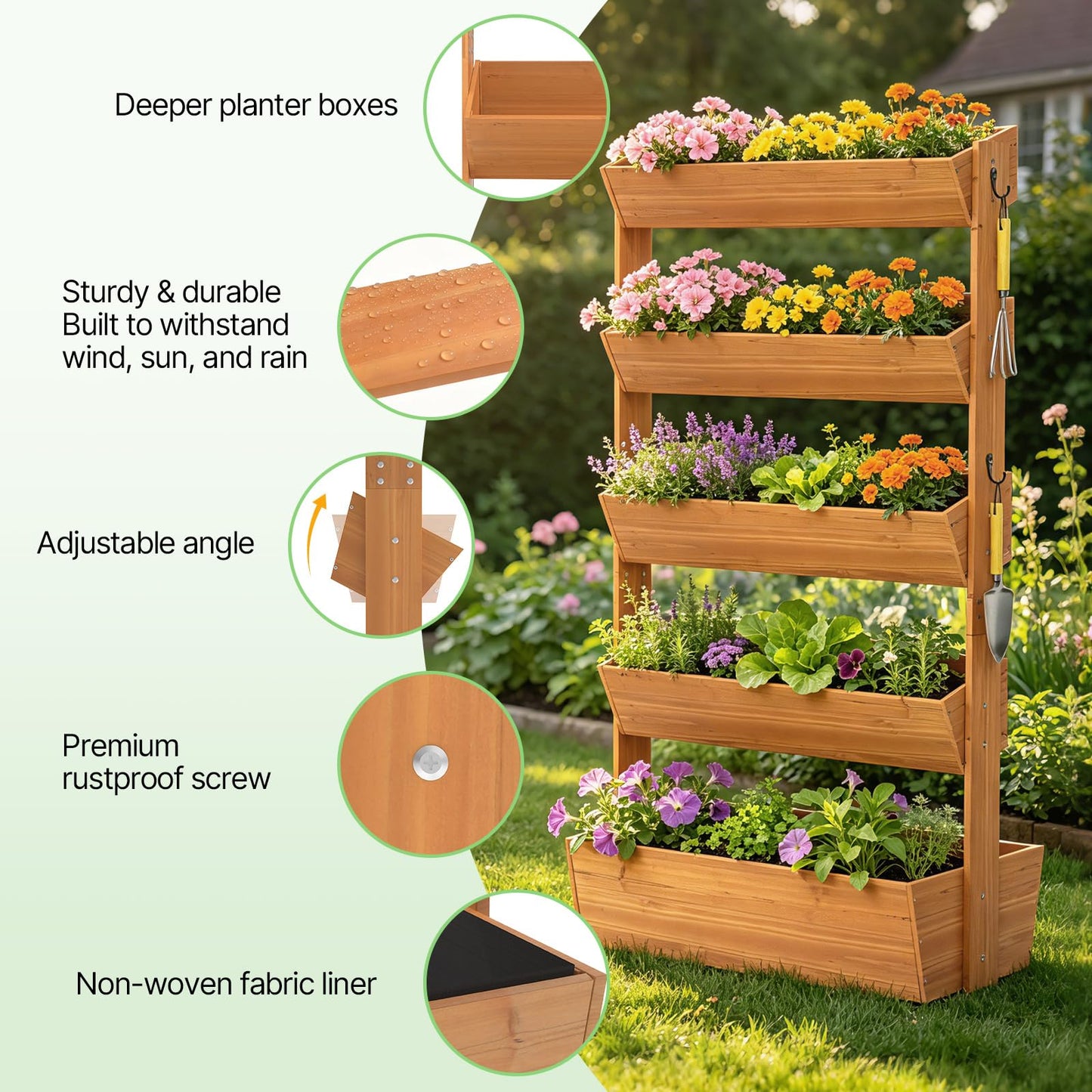Suteck Raised Garden Bed, Vertical Wooden Raised Garden Bed, 5 Tier Garden Planters Freestanding Plant Stand Flower Rack Wooden Planter Box For Plants Flowers Herbs Vegetables Indoor Outdoor Gardening