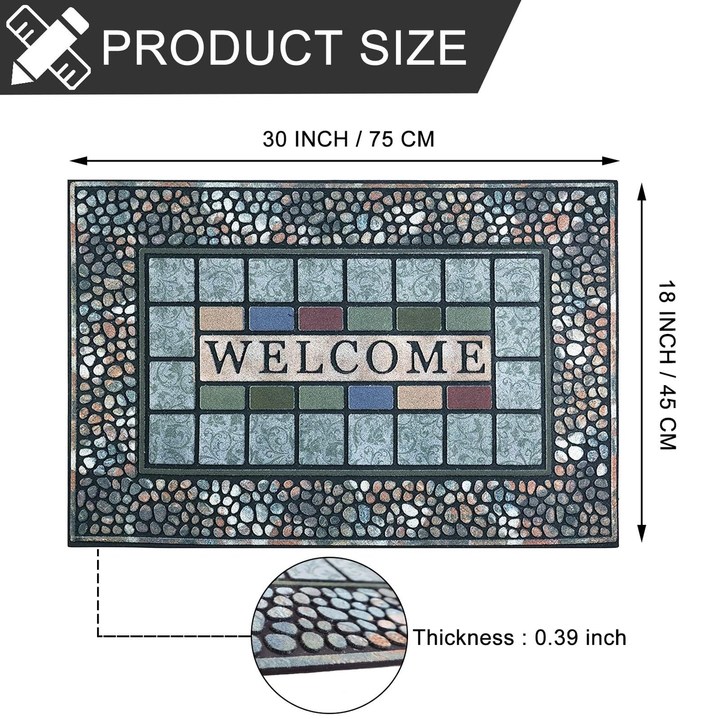 CHICHIC Rectangle Entrance Door Mat Large 18 x 30 Inch Entry Way High Traffic Area Doormat Front Door Rugs Outdoors Heavy Duty Welcome Mat, Non Slip Rubber Back Low Profile for Garage