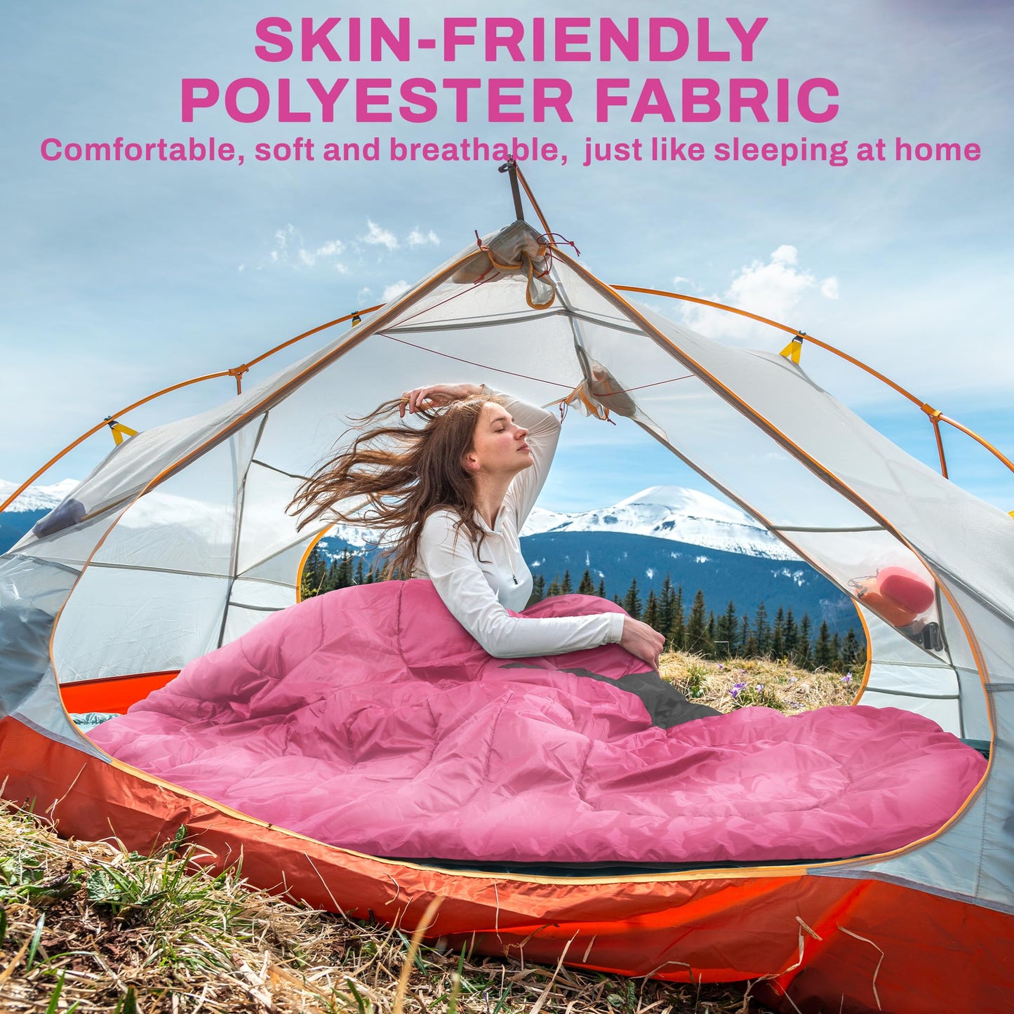 Elevon Sleeping Bag for Adults Teens Kids Cold Warm Weather, Portable Waterproof & Lightweight, Pink