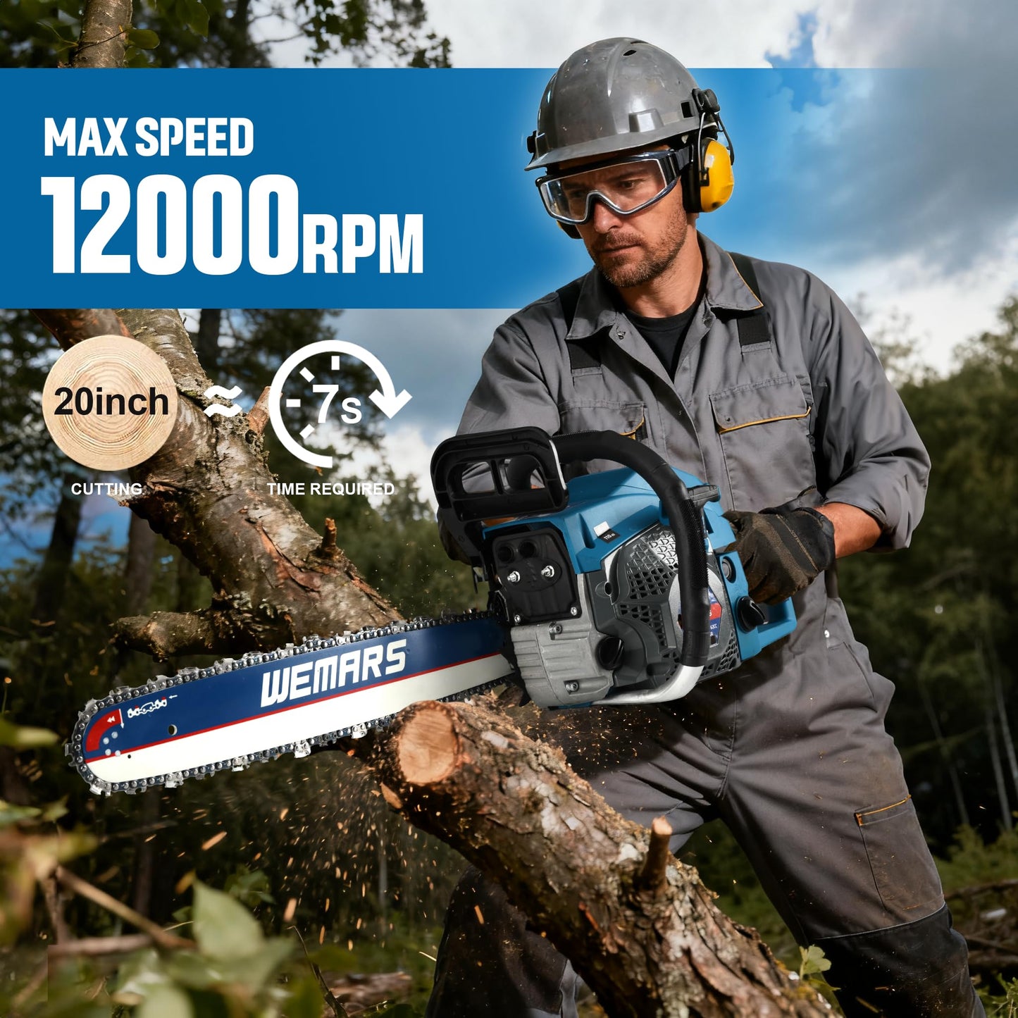 2-cycle 62CC Chainsaw Saw Gas Powered 20" Chain Saws Cordless Petrol Saw Handheld Chainsaw for Cutting Wood Trees Branches(6220C)