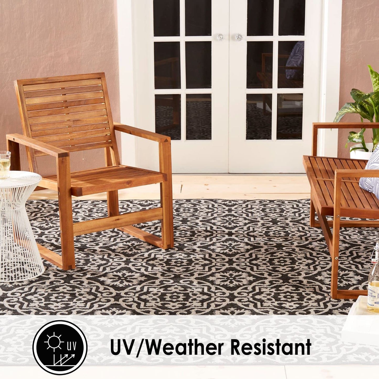 Nicole Miller New York Patio Country Danica Transitional Geometric Indoor/Outdoor Area Rug, Black/Grey, 1'9"x2'11"