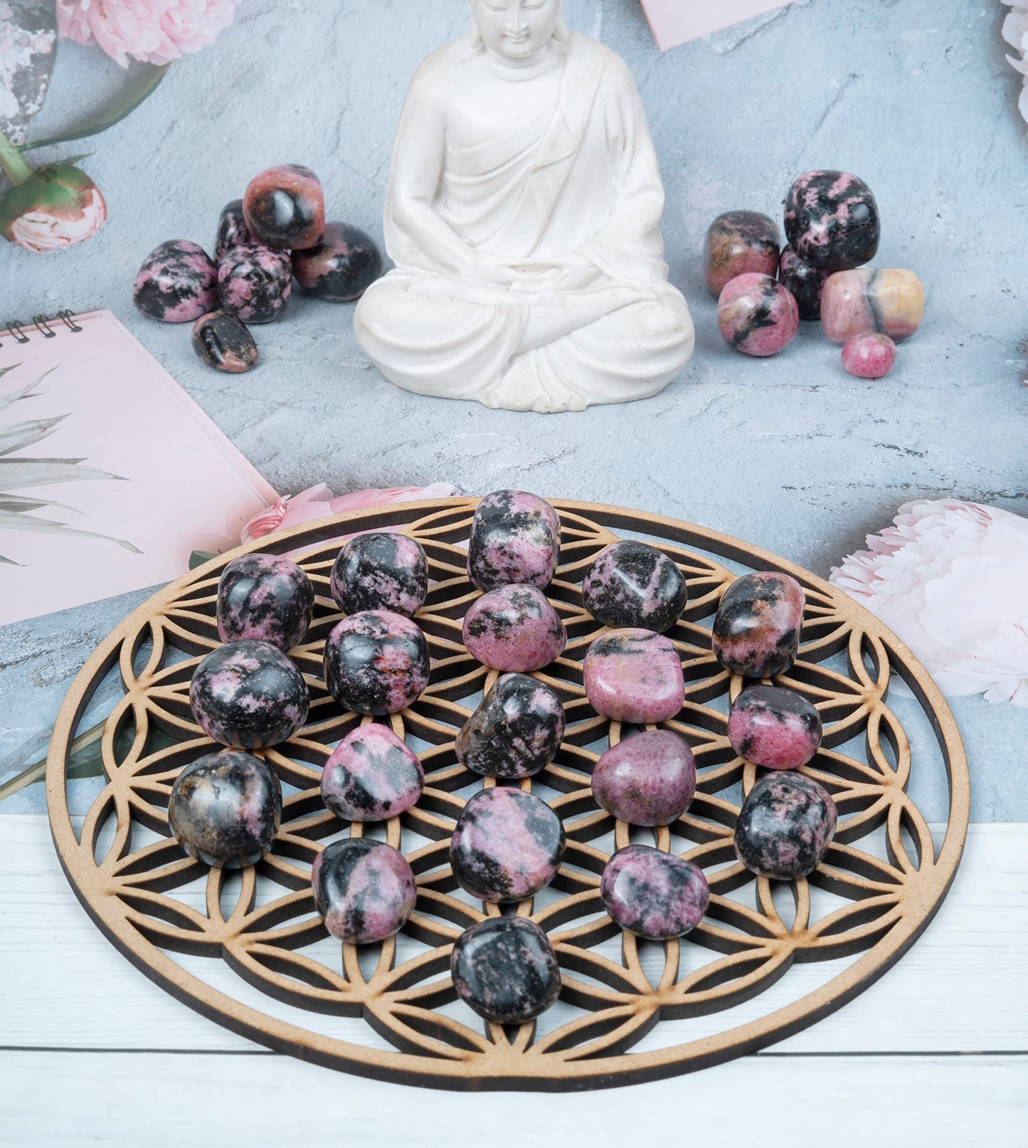 Crocon 1LB Rhodonite Crystals Tumbled Stones Bulk Set 2000+ Carats Pocket Crystal Healing Balancing Gemstones Tumbled Collection Palm Stone Good Luck Charm Gift Craft Home Decor Size: 20-25 mm